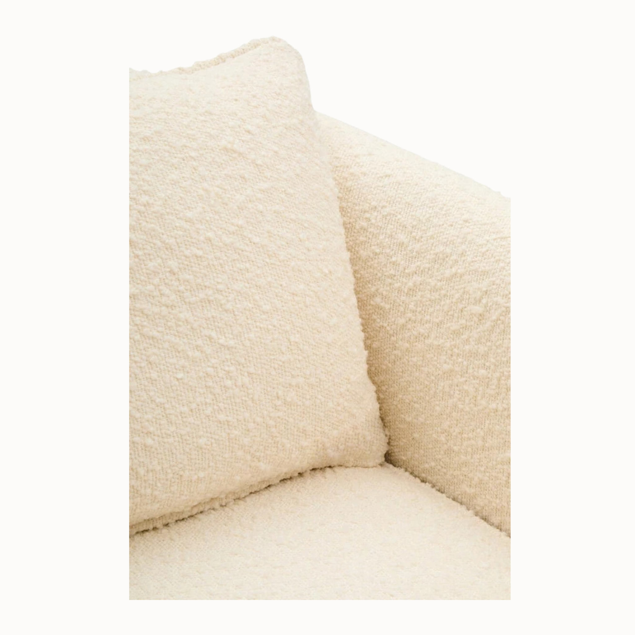 Mireille 70cm Ivory Bouclé Curved Armchair with Cushioned Back and Matching Cushion