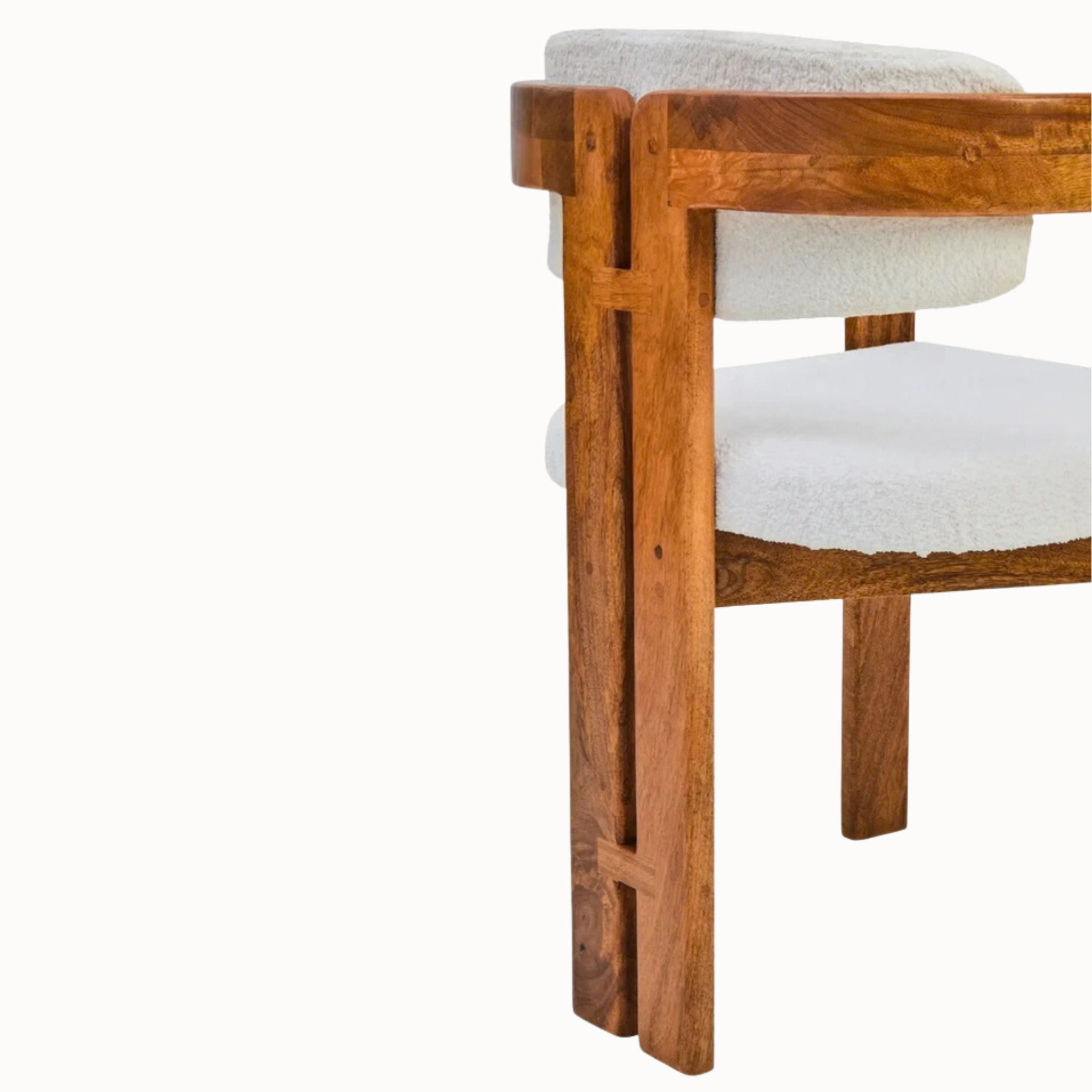 Sabine Cream Bouclé and Natural Mango Wood Curved Back Dining Armchair
