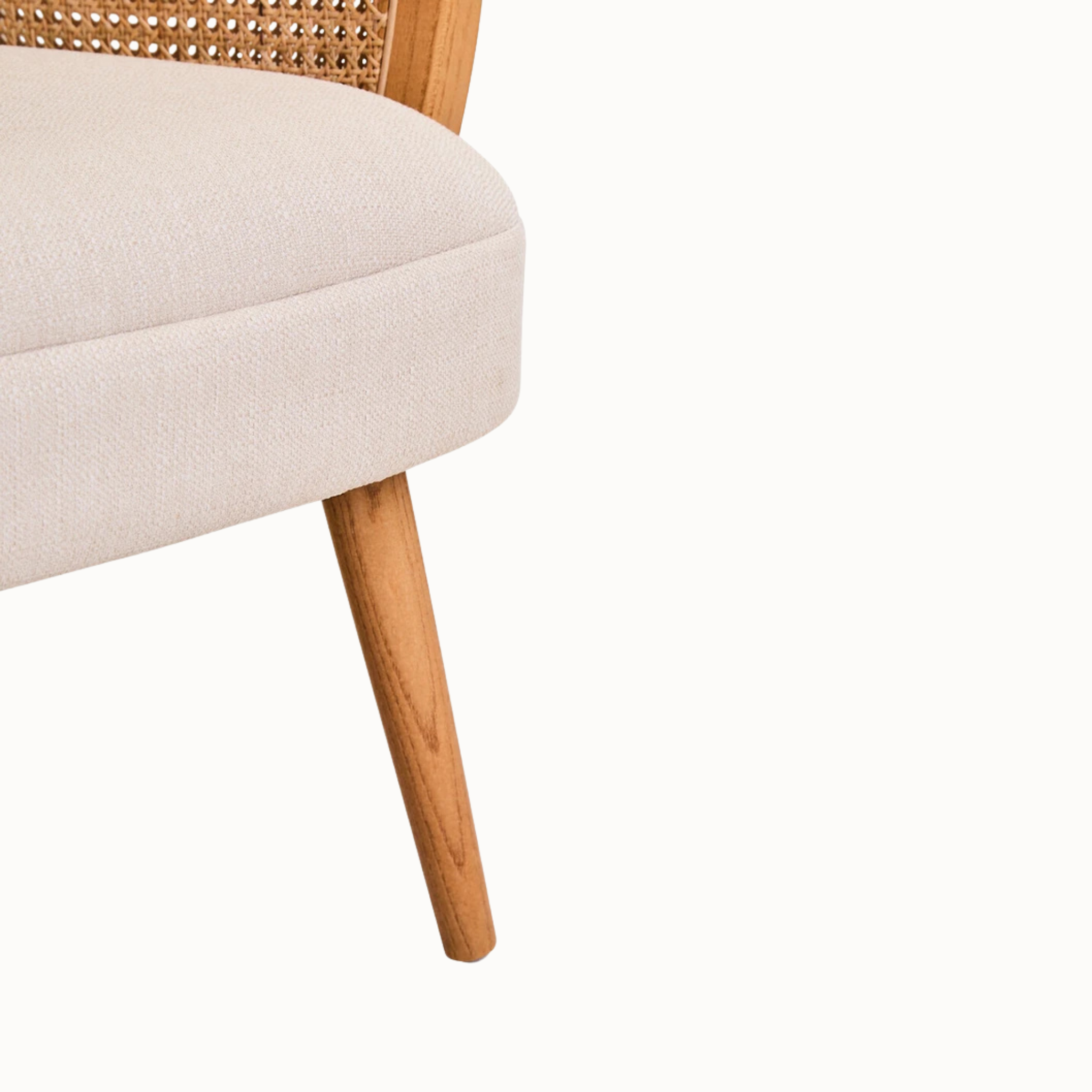 Adèle Ivory Upholstered Accent Armchair with Natural Cane Panels and Elm Wood Frame