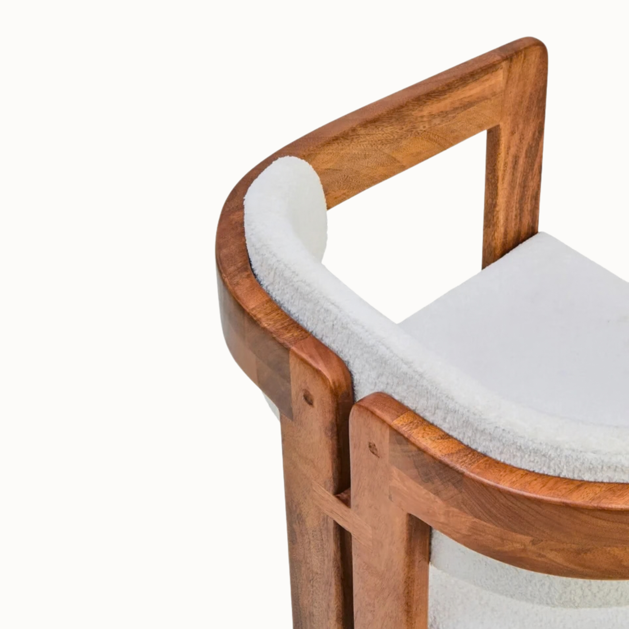 Sabine Cream Bouclé and Natural Mango Wood Curved Back Dining Armchair