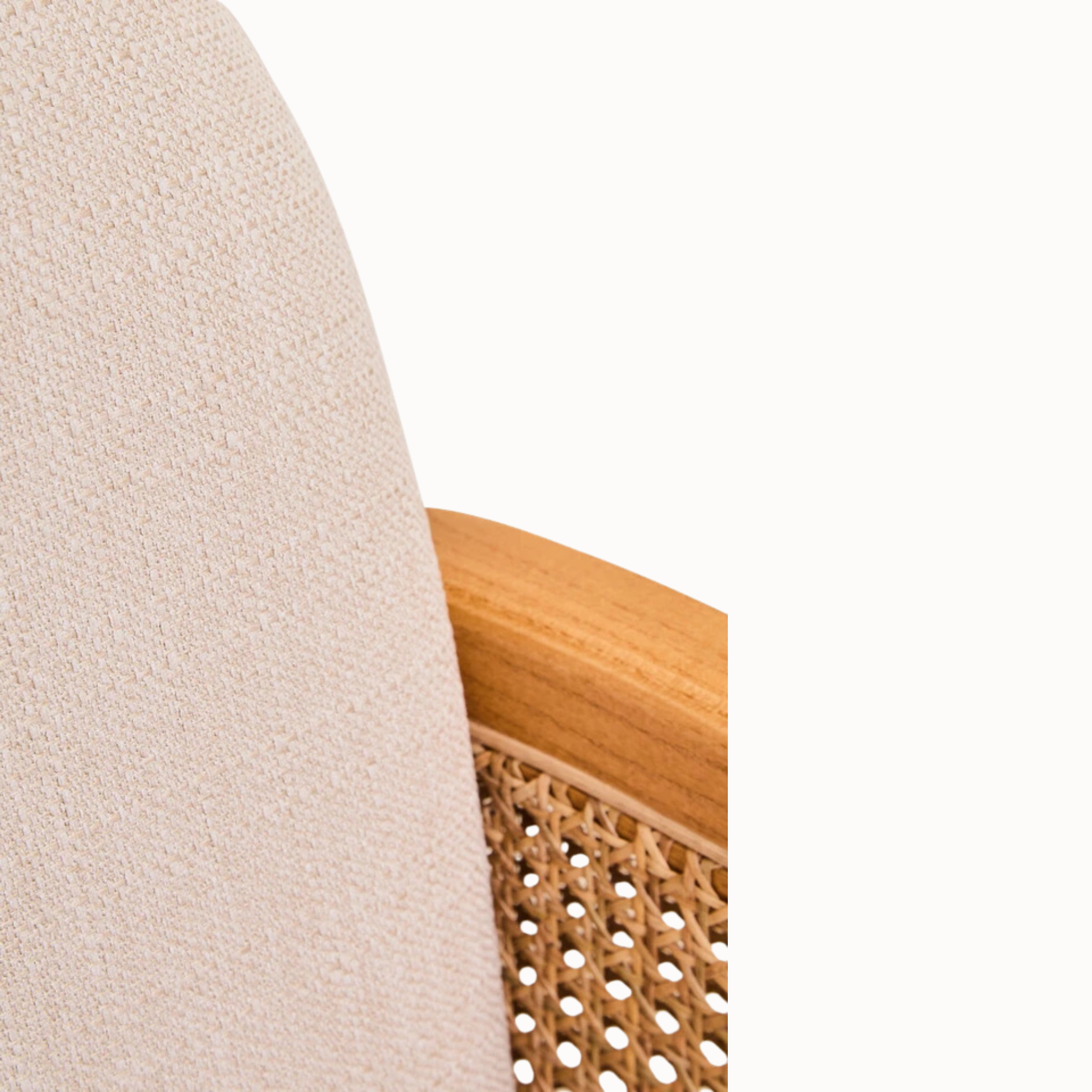 Adèle Ivory Upholstered Accent Armchair with Natural Cane Panels and Elm Wood Frame