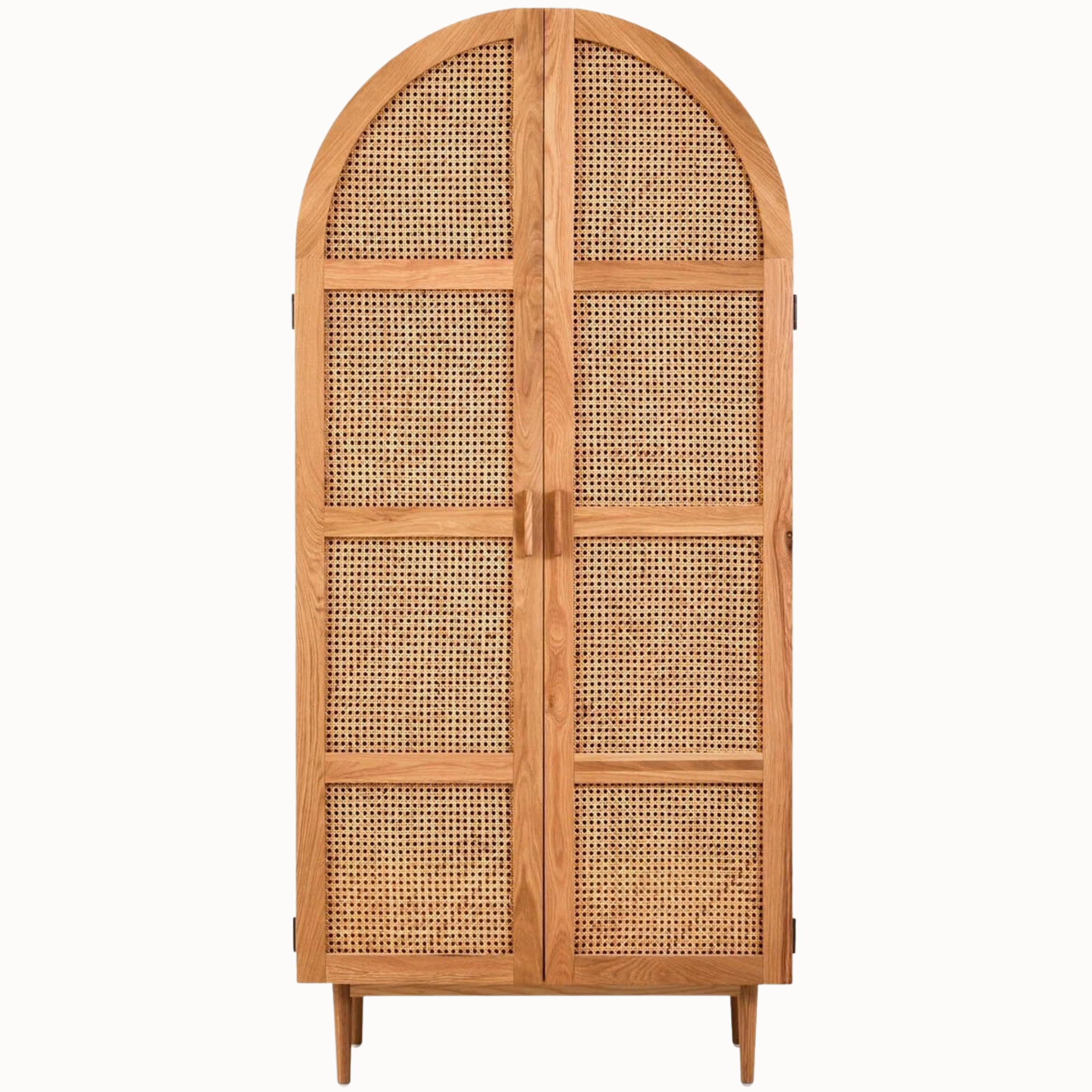 Amaury 200cm Arched Oak Wood and Woven Rattan 2 Door Wardrobe with Drawers