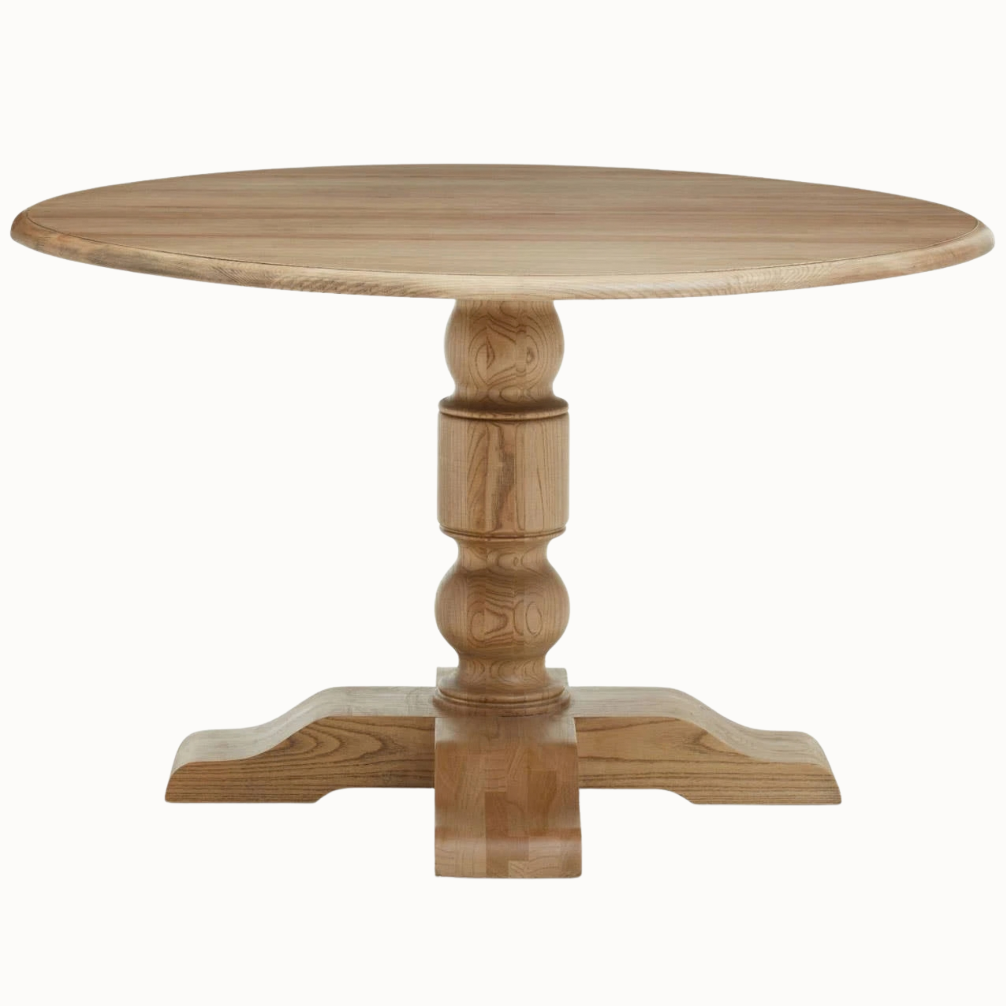 Gaston 127cm Round Solid Oak Wood Dining Table for 4–6 with Carved Pedestal Base