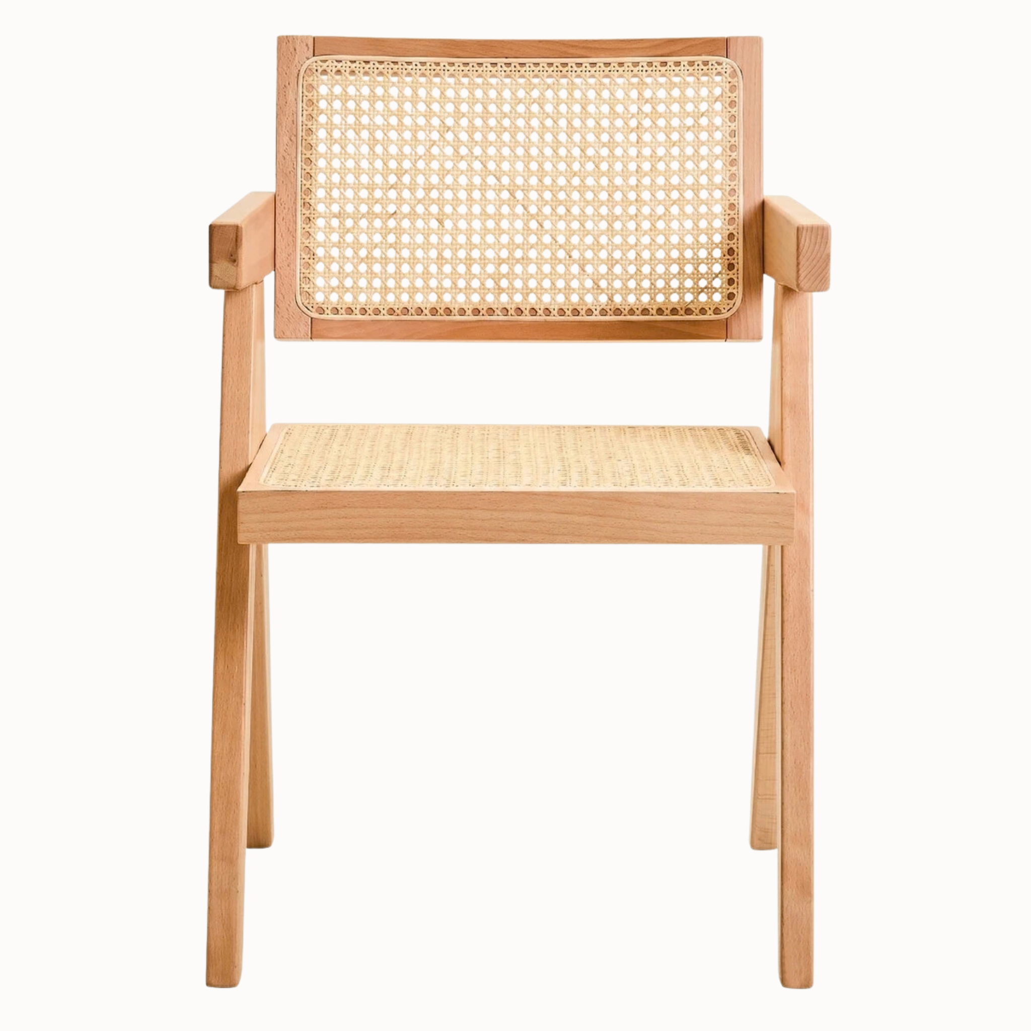 Clément Natural Beech Wood Dining Armchair with Woven Cane Seat and Back