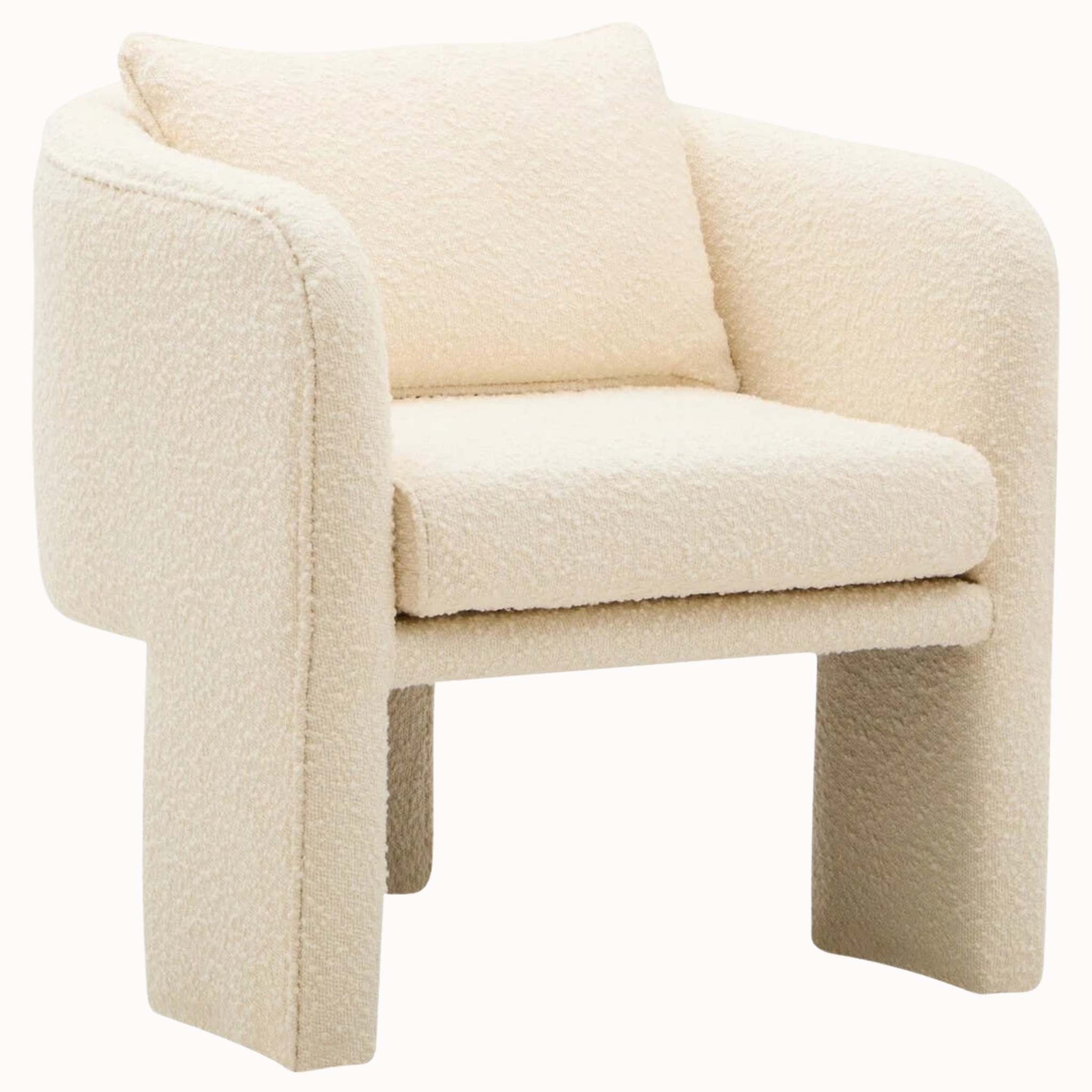 Mireille 70cm Ivory Bouclé Curved Armchair with Cushioned Back and Matching Cushion