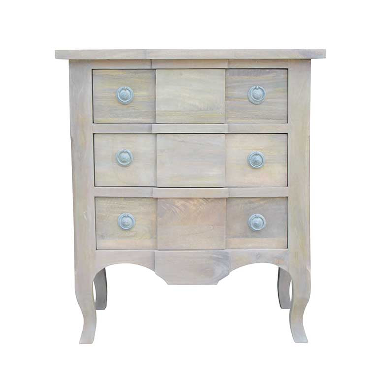 French Style 3 Drawer Chest, Ash Finish