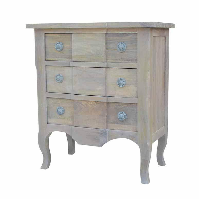 French Style 3 Drawer Chest, Ash Finish