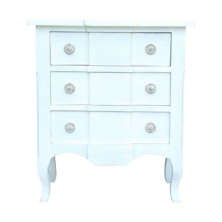 French Style 3 Drawer Chest, Distressed White