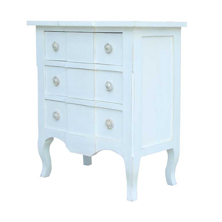 French Style 3 Drawer Chest, Distressed White