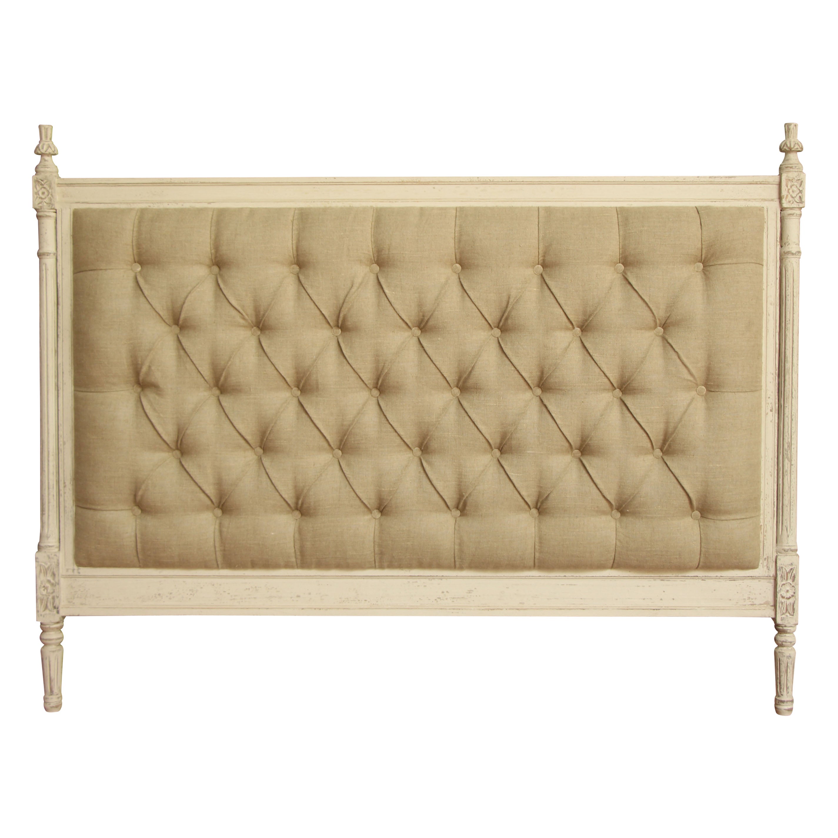 French Style Upholstered King Size Headboard, Burnt French Grey Finish