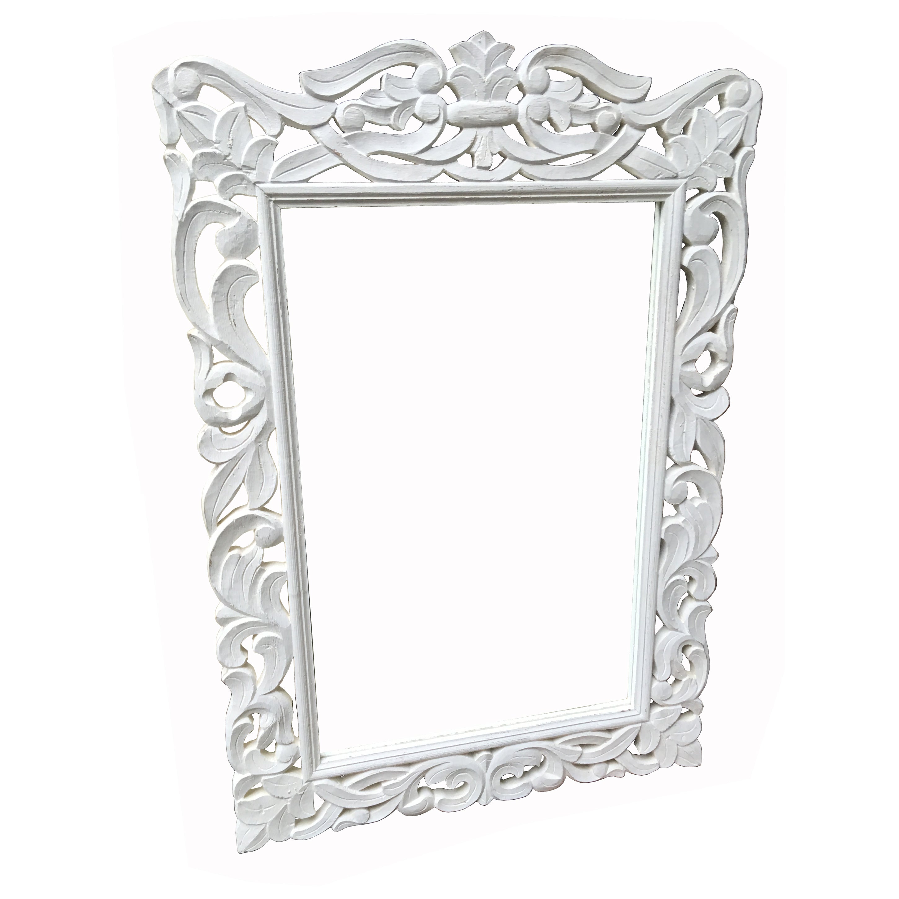 French Shabby Chic Carved Mirror Frame - White Distressed Finish