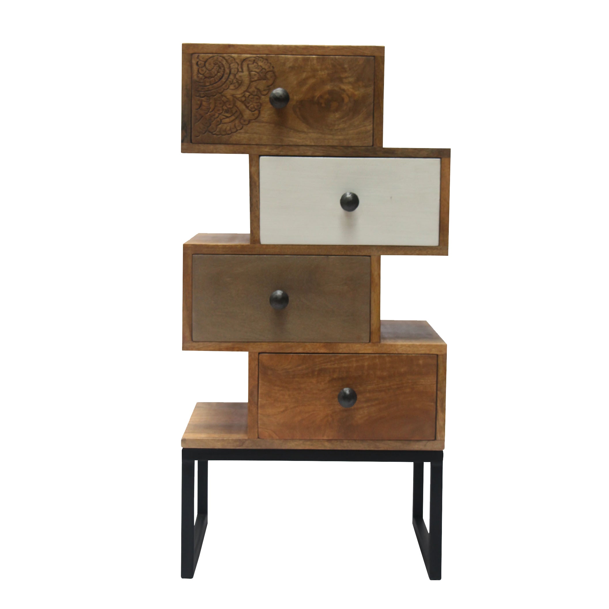 Colourful Jaipur Opus 4 Drawers Side Cabinet with Iron Stand