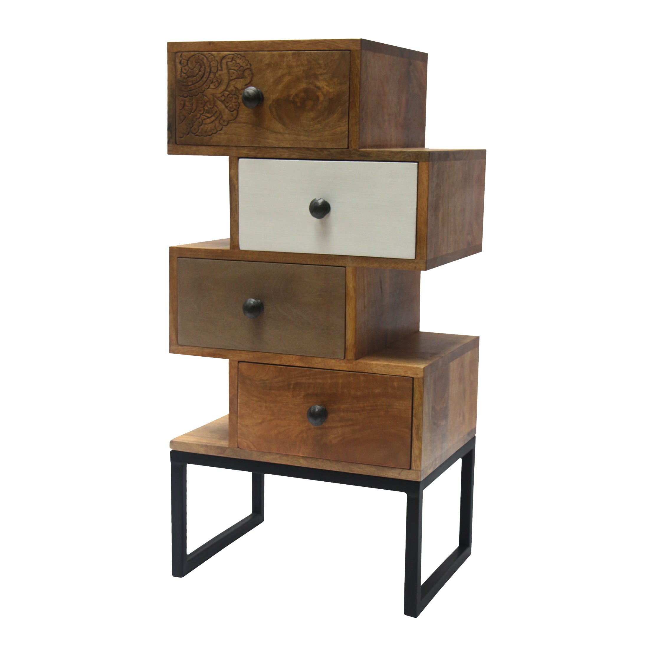 Colourful Jaipur Opus 4 Drawers Side Cabinet with Iron Stand