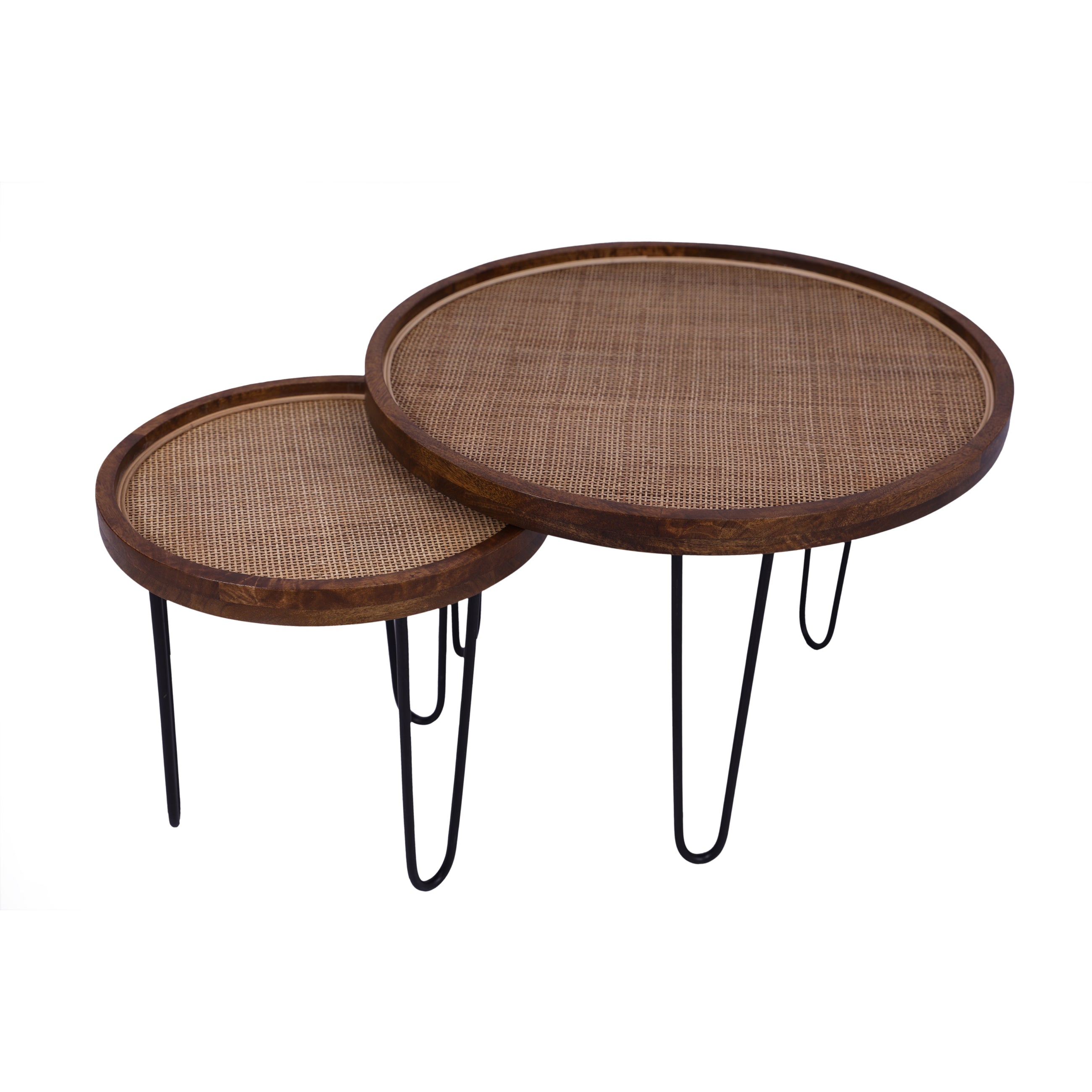 Round Wicker Nesting Tables, Set of 2