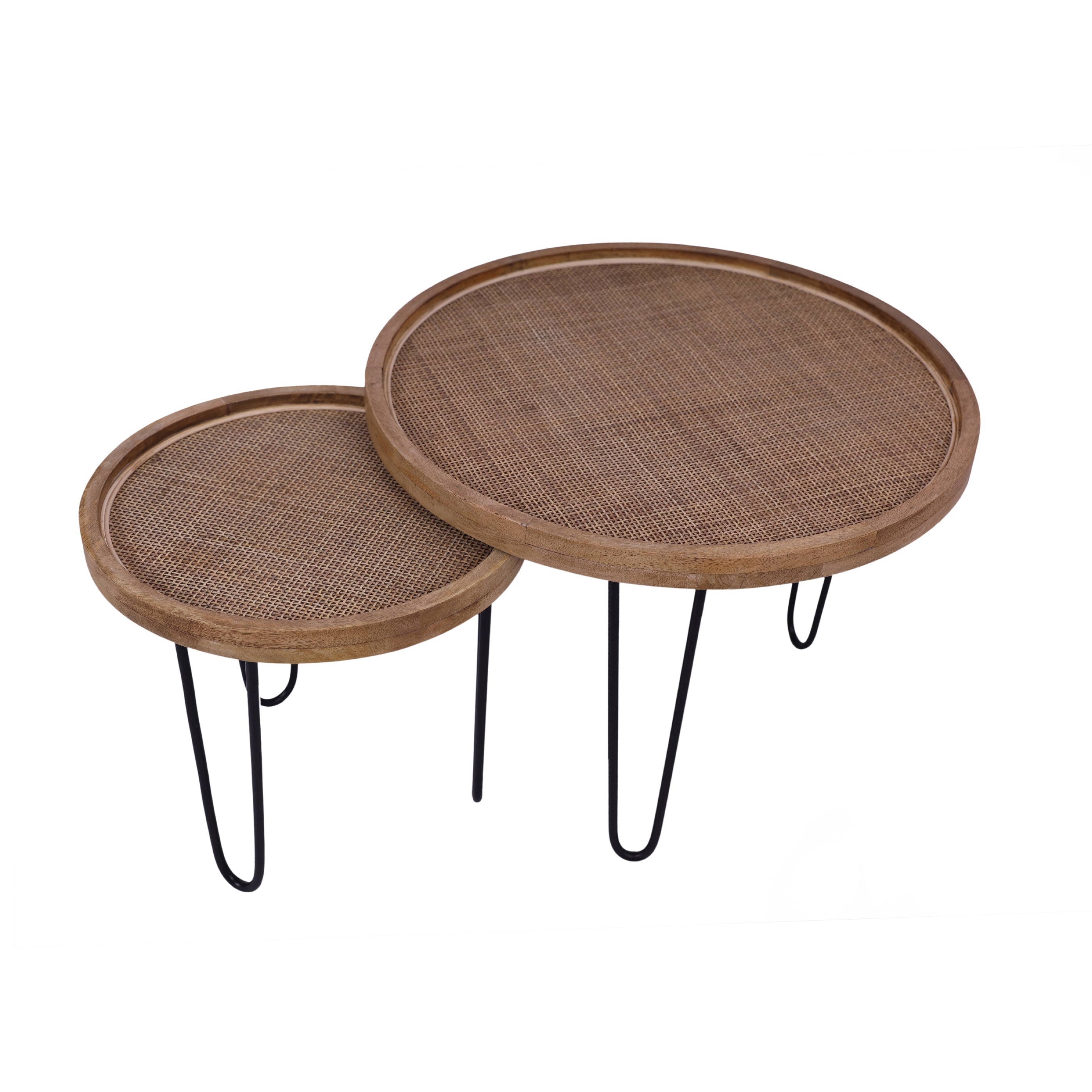 Round Wicker Nesting Tables, Set of 2 - Grizzled Finish