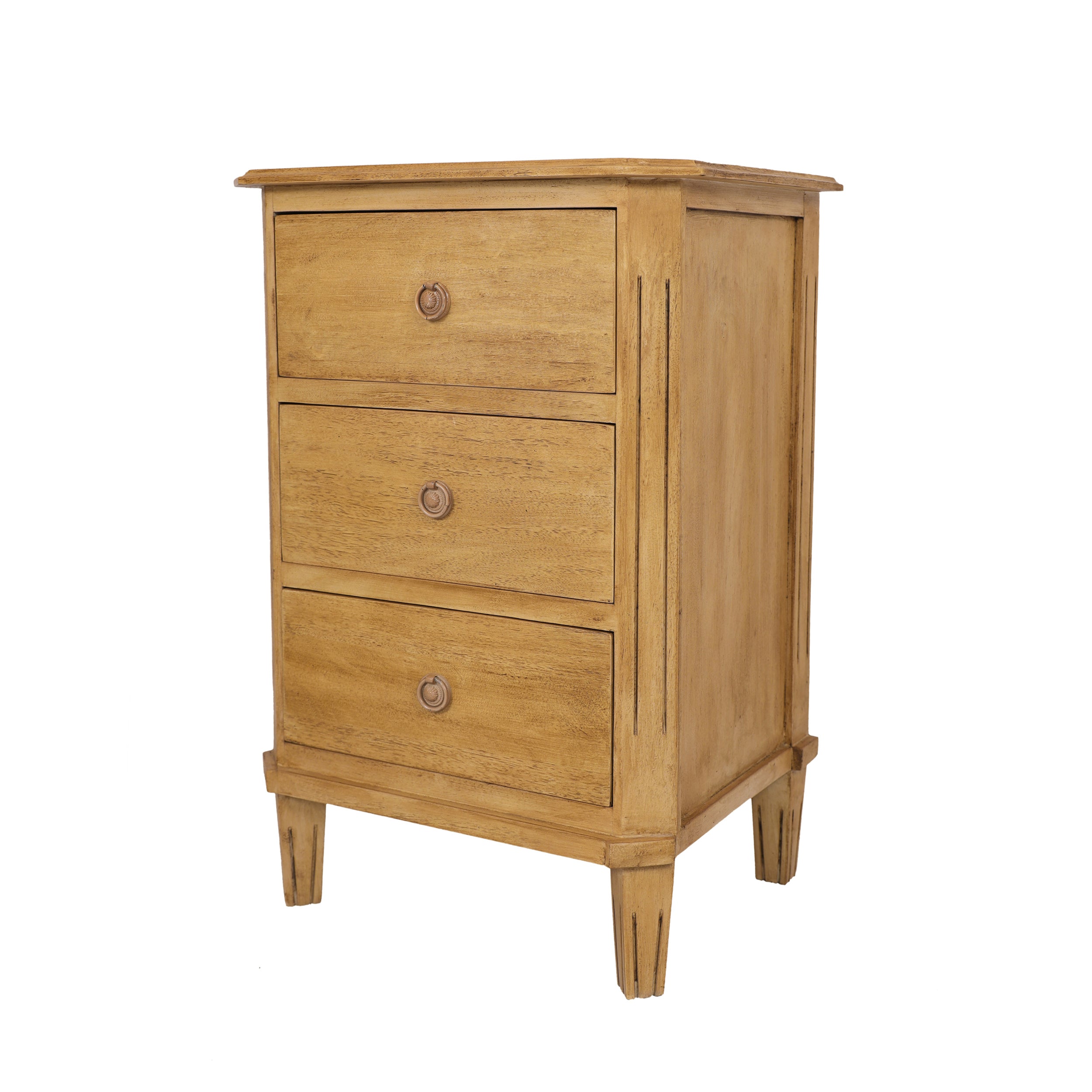 Gustavian Style Three Drawer Side Table - Grizzled Finish