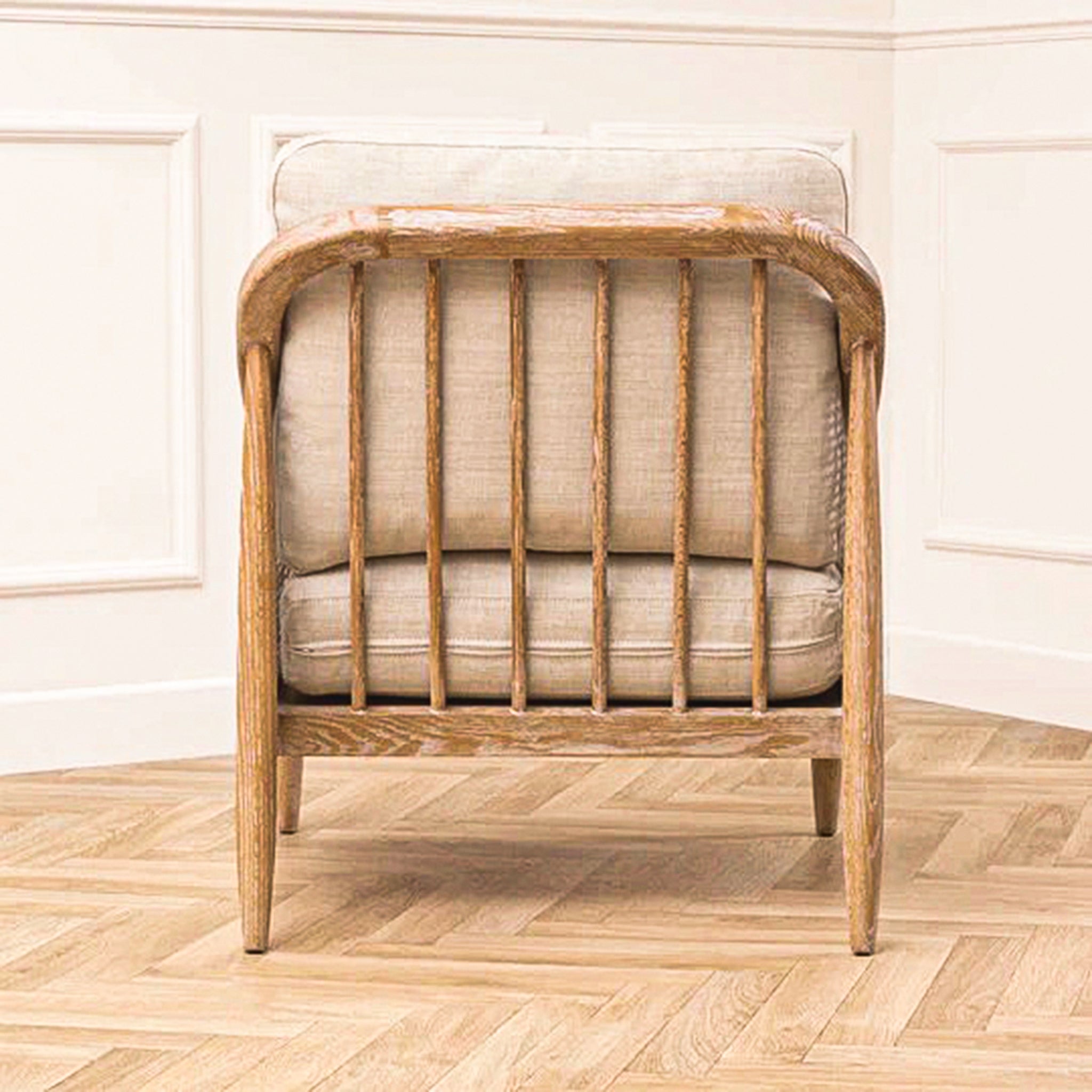 Elara Rattan Accent Chair – Linen Upholstered Seat