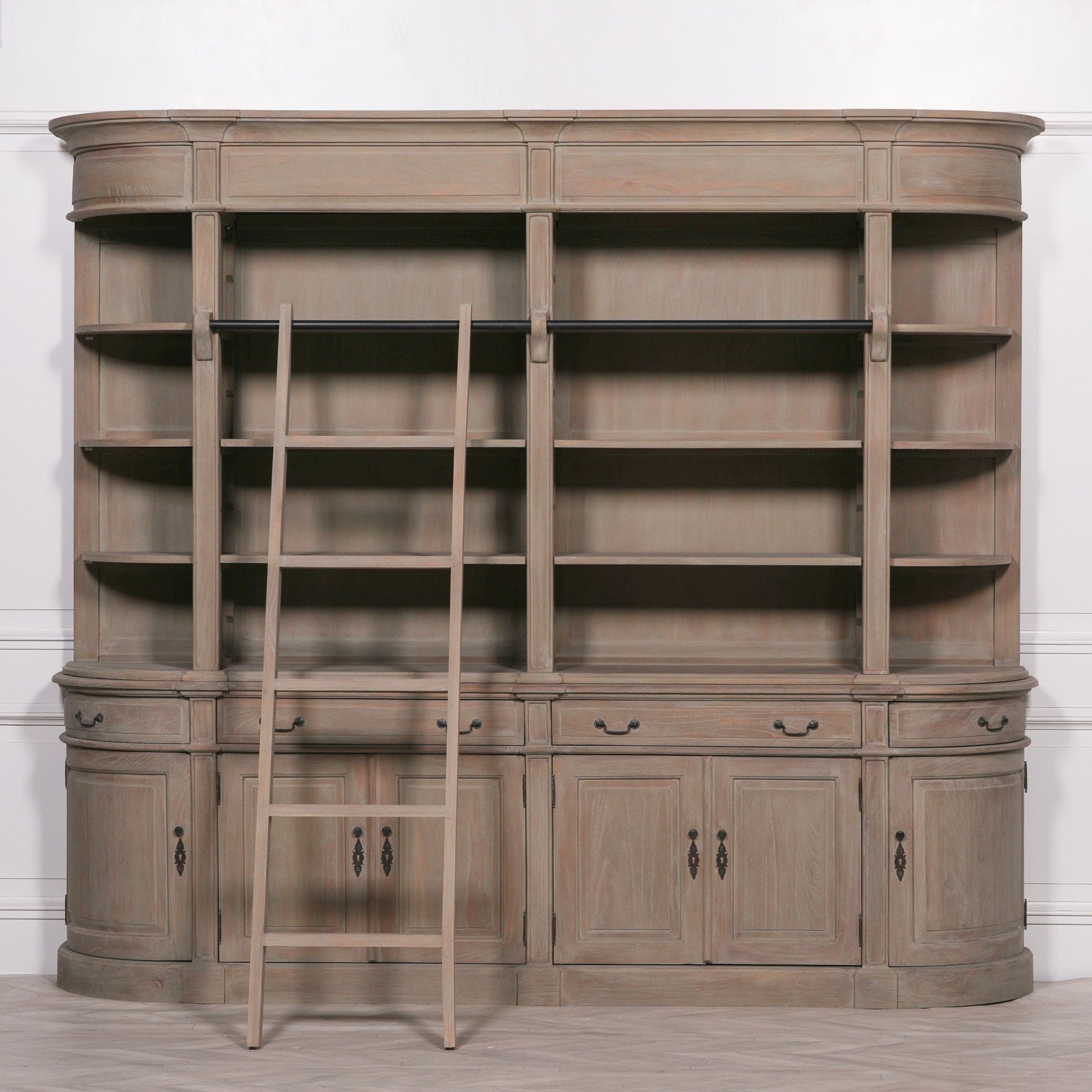 Théodore Grand Library Bookcase with Ladder – Rustic White Cedar Wood