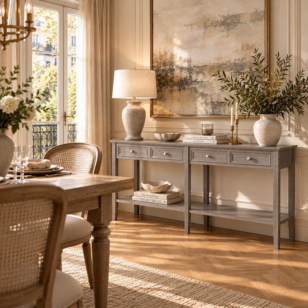 Camille Grey Wooden Console Table with Four Drawers