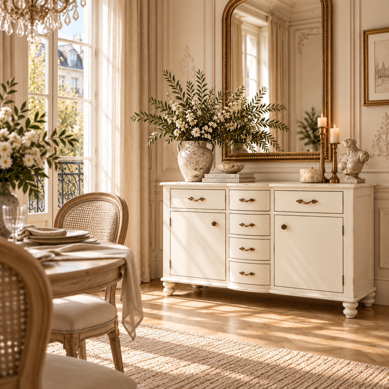 Camille White Baroque Six Drawer Sideboard