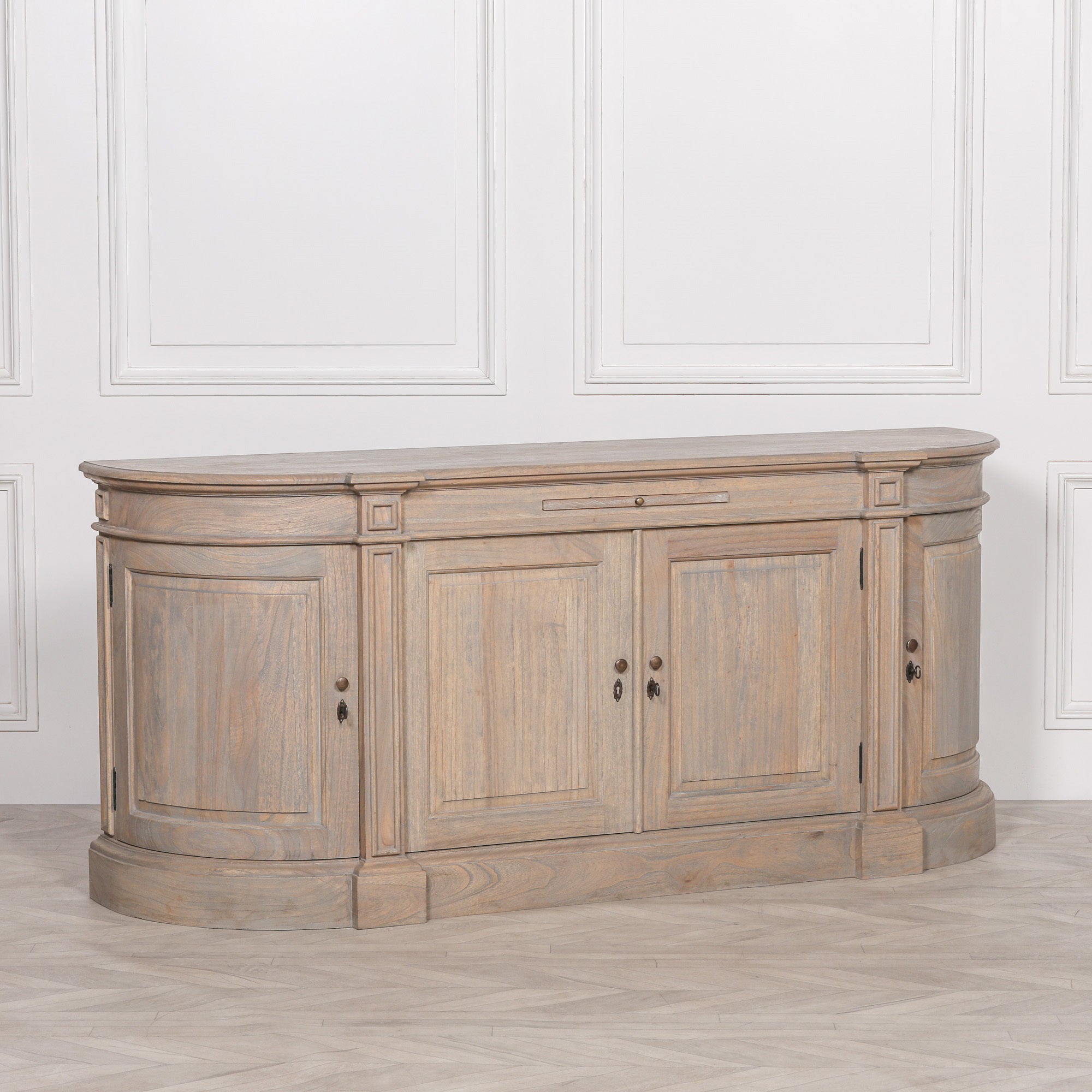 Camille French Style Large Sideboard Buffet Cabinet in White Cedar Wood – Rustic Aged Finish