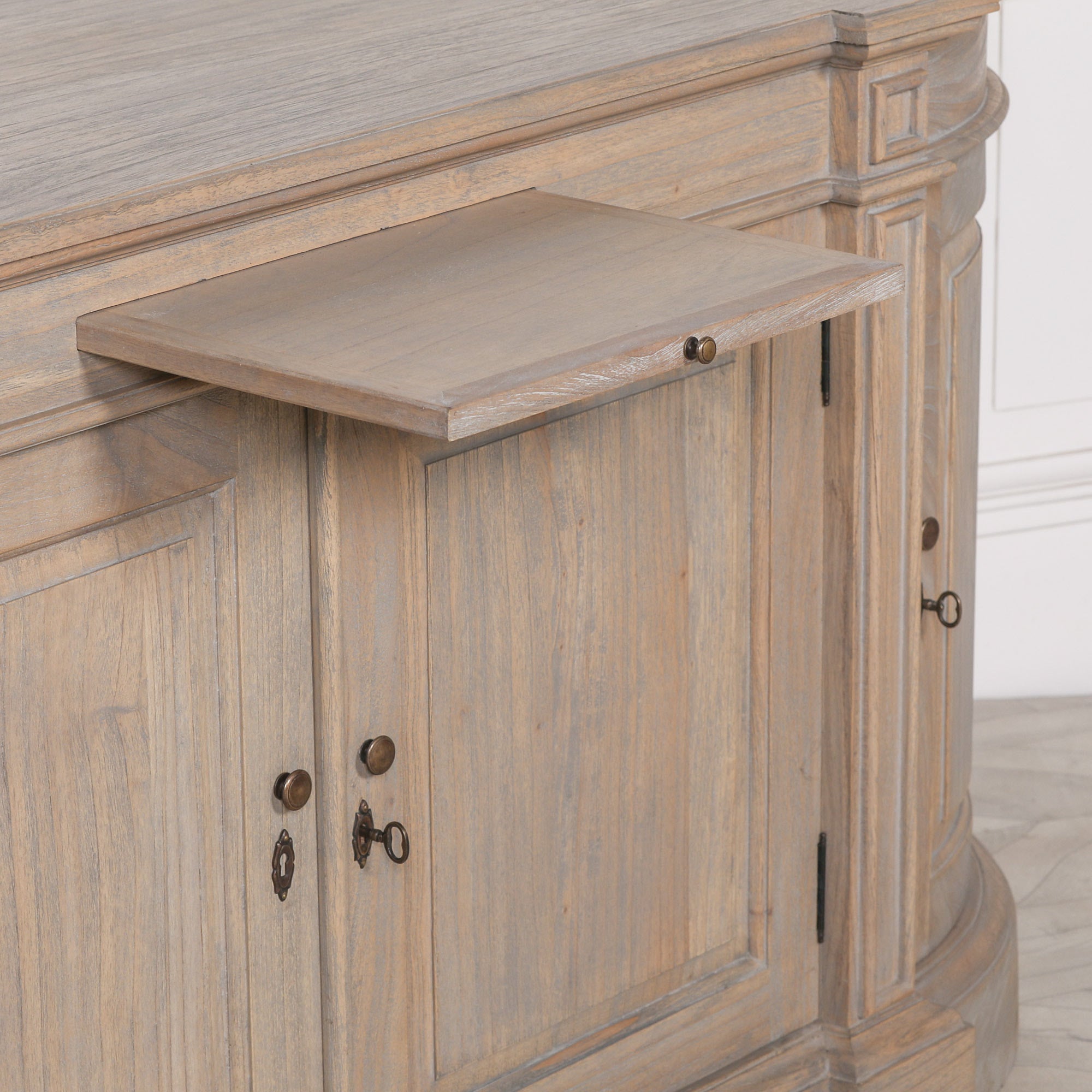 Camille French Style Large Sideboard Buffet Cabinet in White Cedar Wood – Rustic Aged Finish