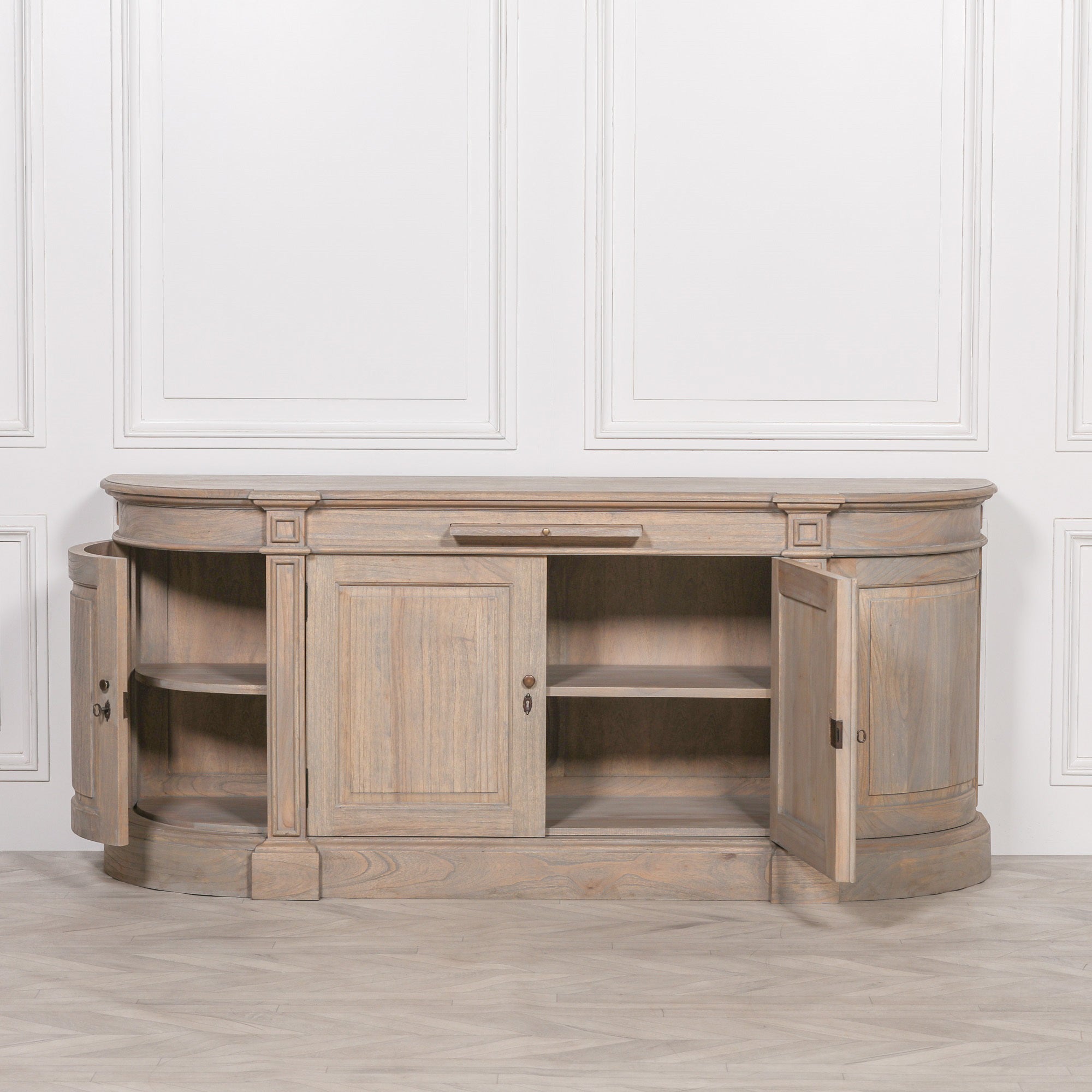 Camille French Style Large Sideboard Buffet Cabinet in White Cedar Wood – Rustic Aged Finish