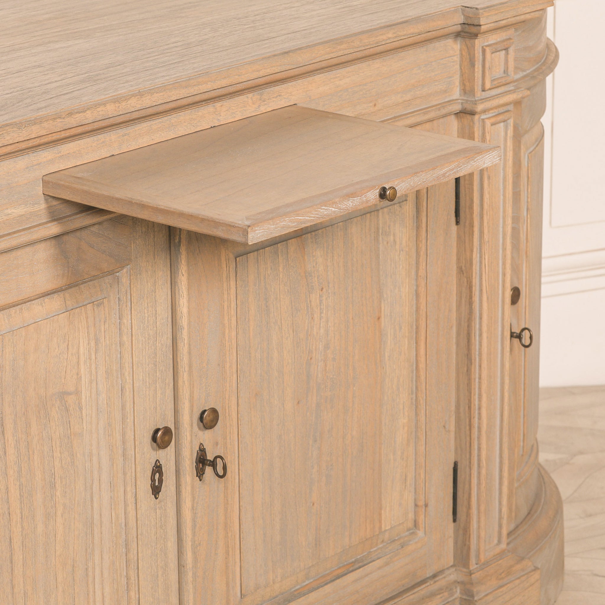 Camille French Style Large Sideboard Buffet Cabinet in White Cedar Wood – Rustic Aged Finish