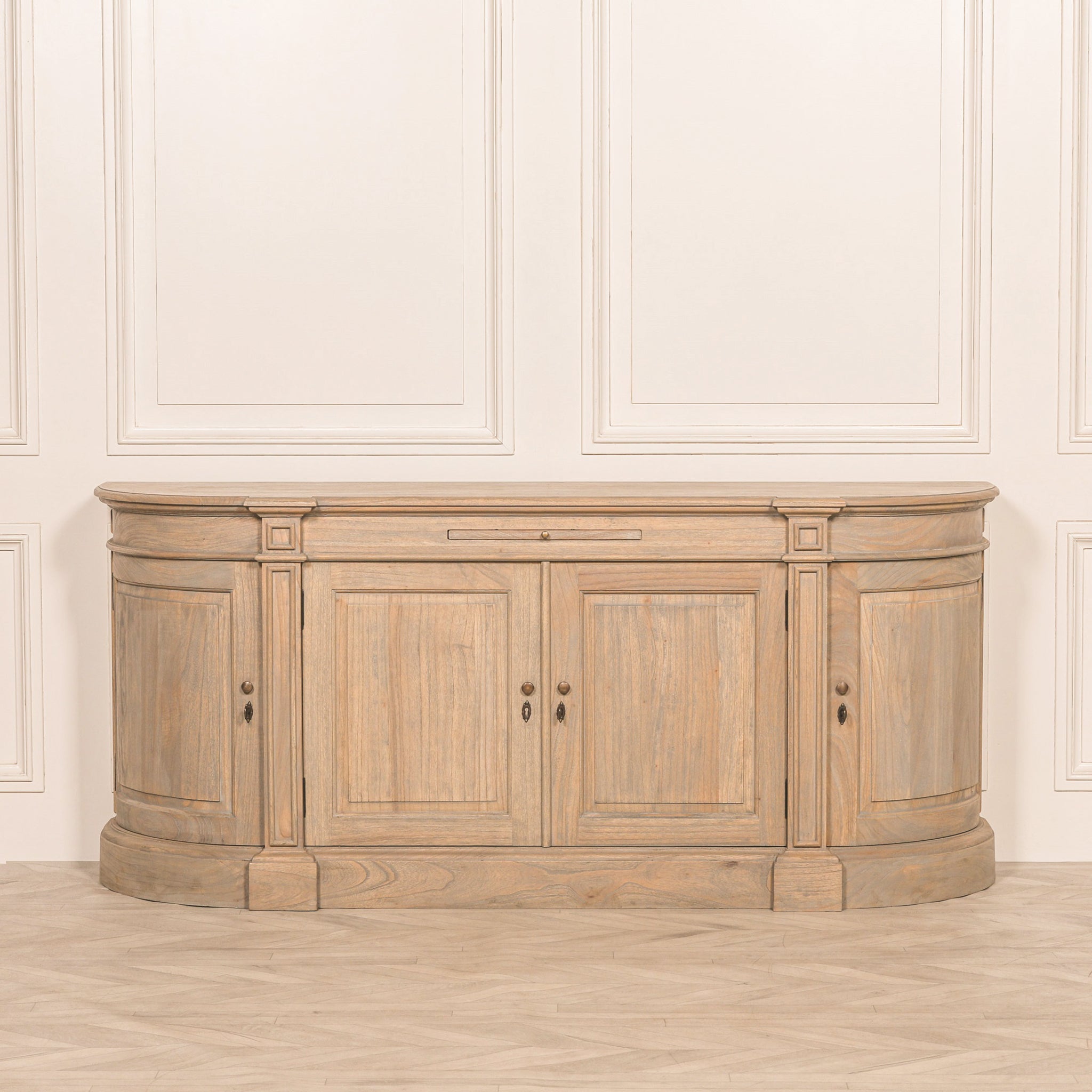Camille French Style Large Sideboard Buffet Cabinet in White Cedar Wood – Rustic Aged Finish