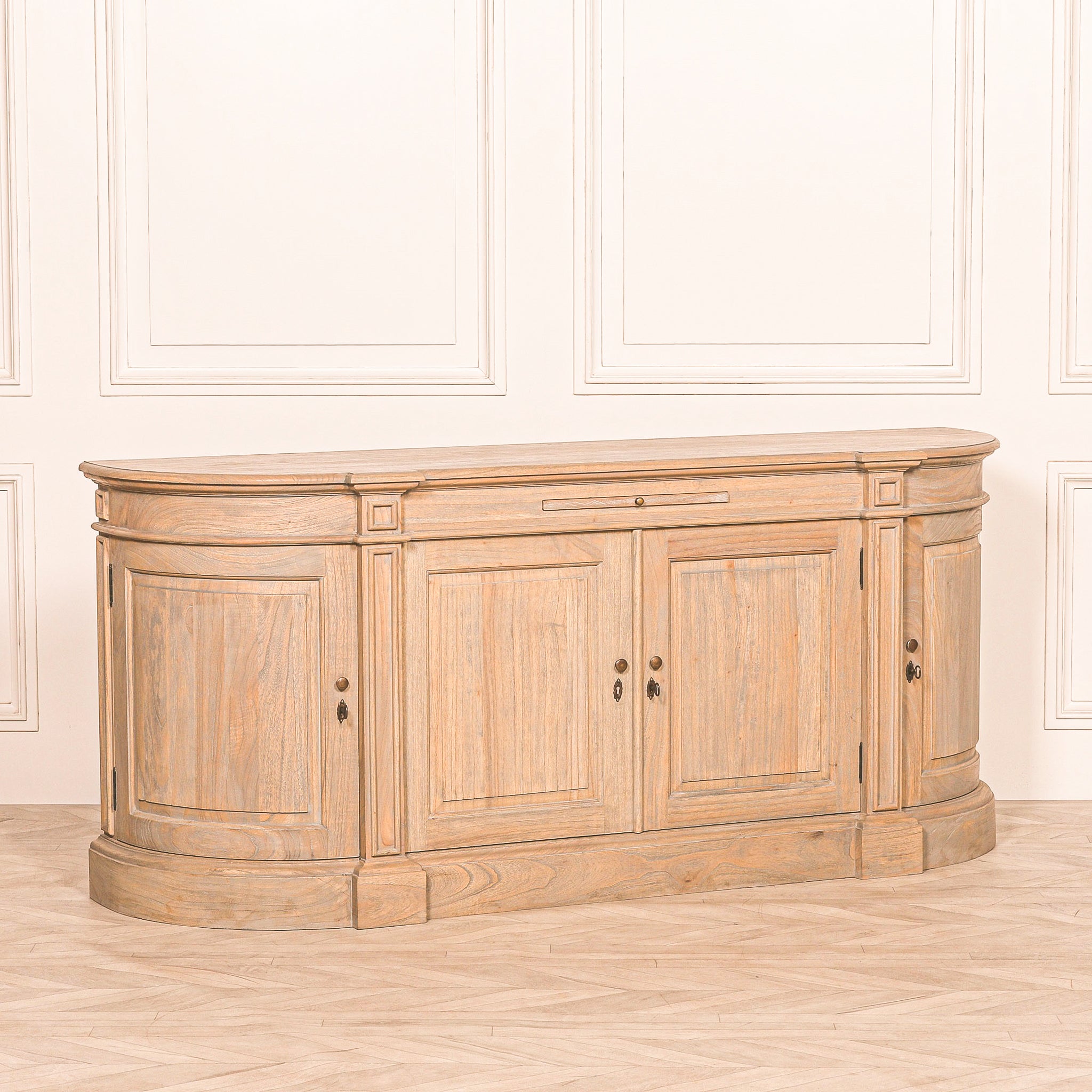 Camille French Style Large Sideboard Buffet Cabinet in White Cedar Wood – Rustic Aged Finish