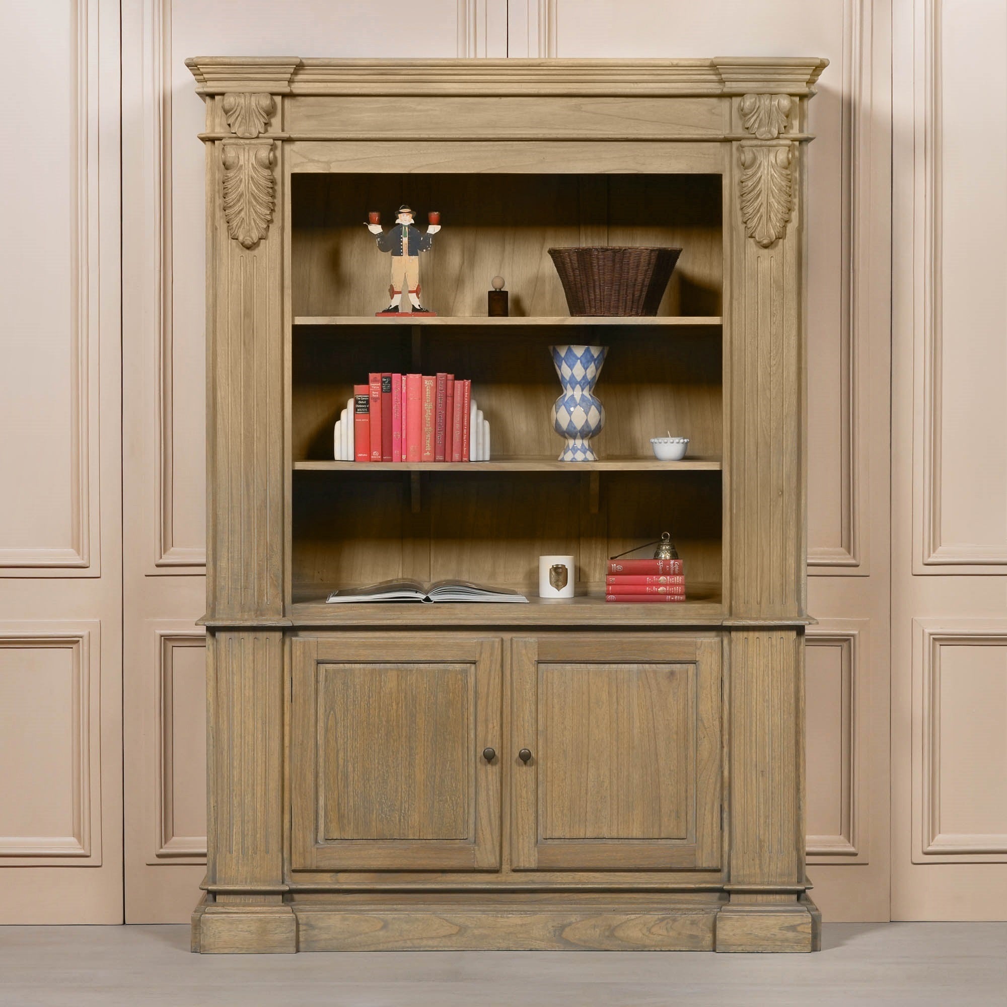 Théodore Large Rustic Open Bookcase – Hand-Carved White Cedar Wood