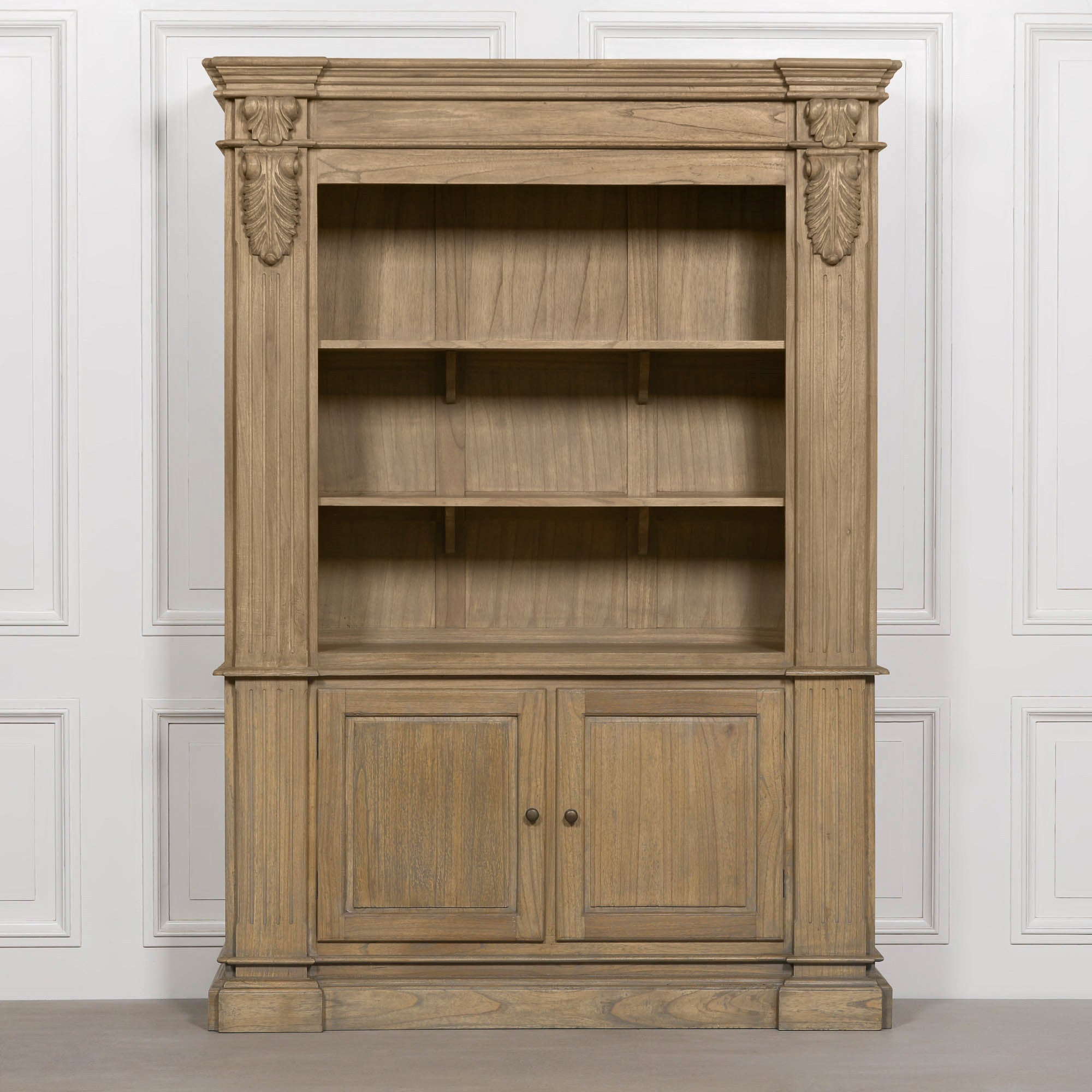 Théodore Large Rustic Open Bookcase – Hand-Carved White Cedar Wood
