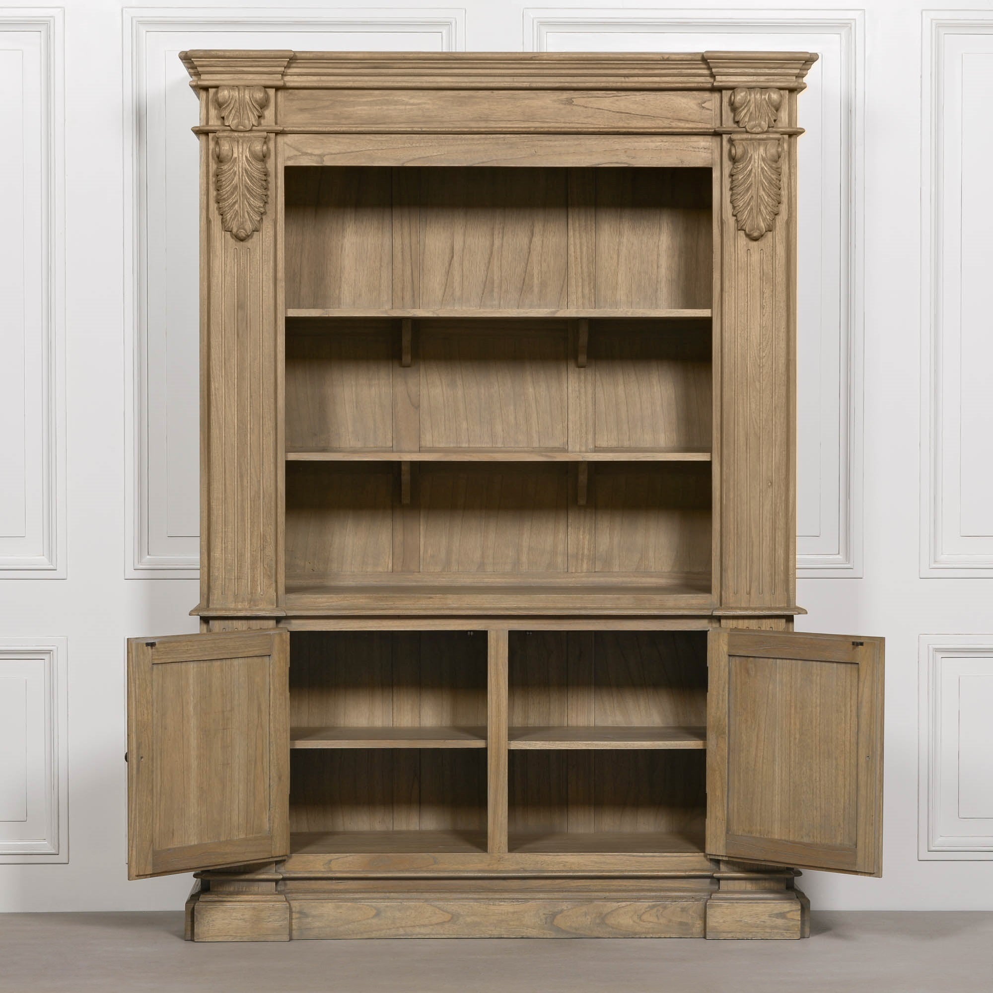 Théodore Large Rustic Open Bookcase – Hand-Carved White Cedar Wood