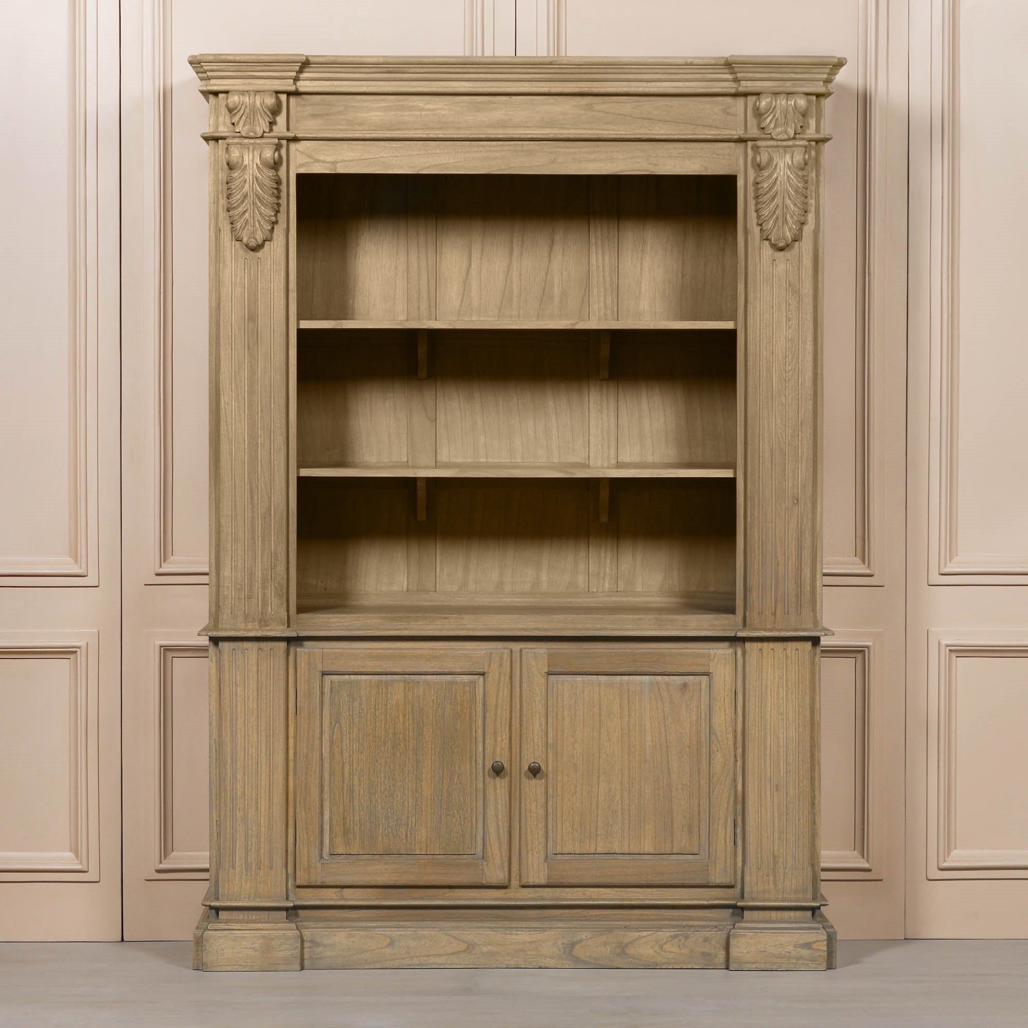 Théodore Large Rustic Open Bookcase – Hand-Carved White Cedar Wood