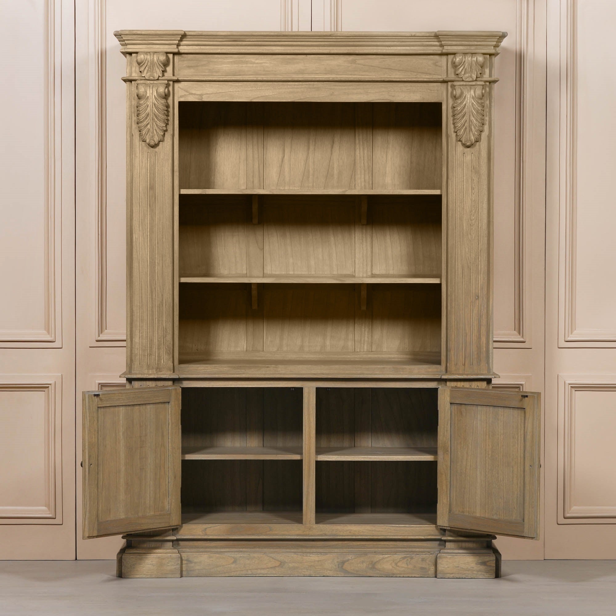 Théodore Large Rustic Open Bookcase – Hand-Carved White Cedar Wood