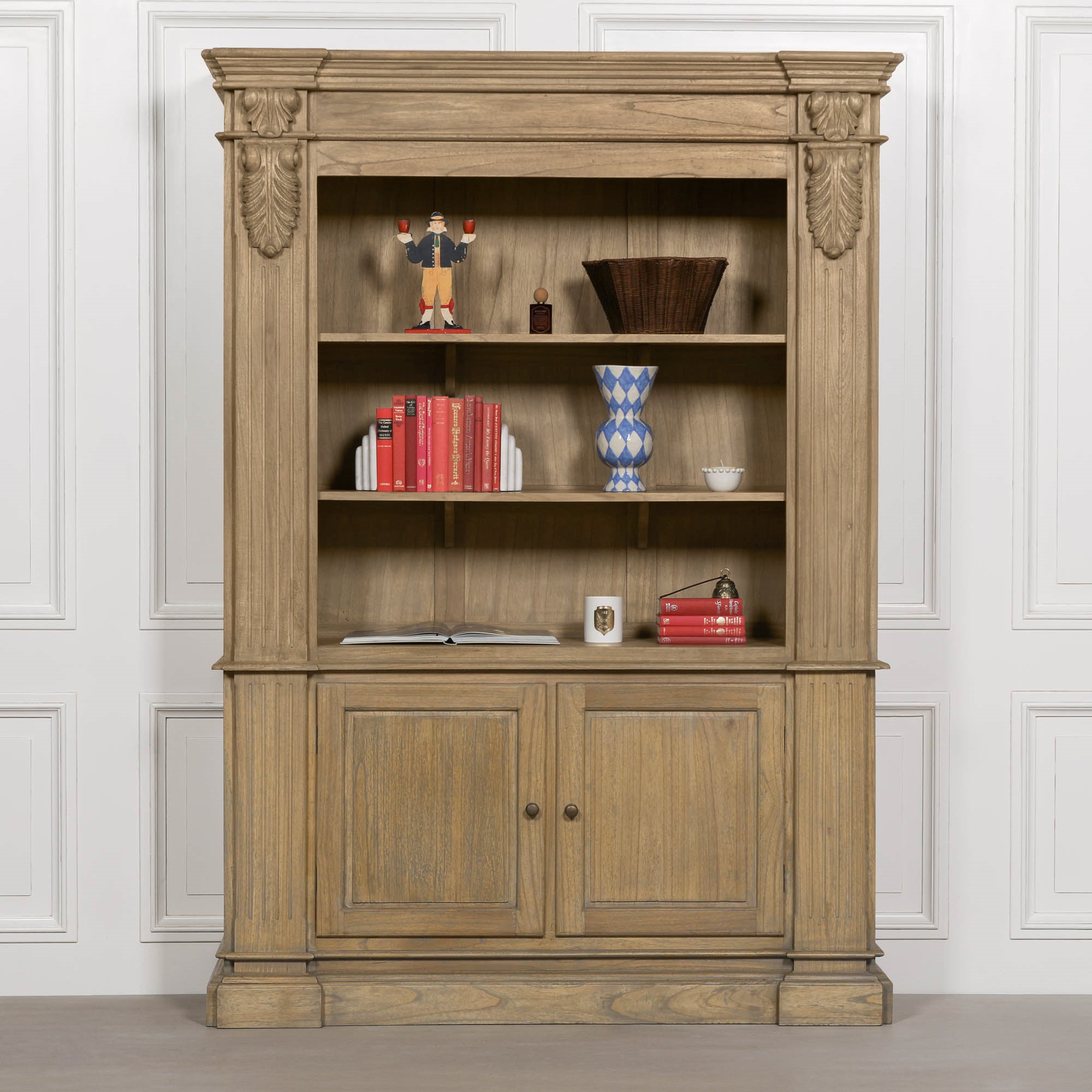 Théodore Large Rustic Open Bookcase – Hand-Carved White Cedar Wood