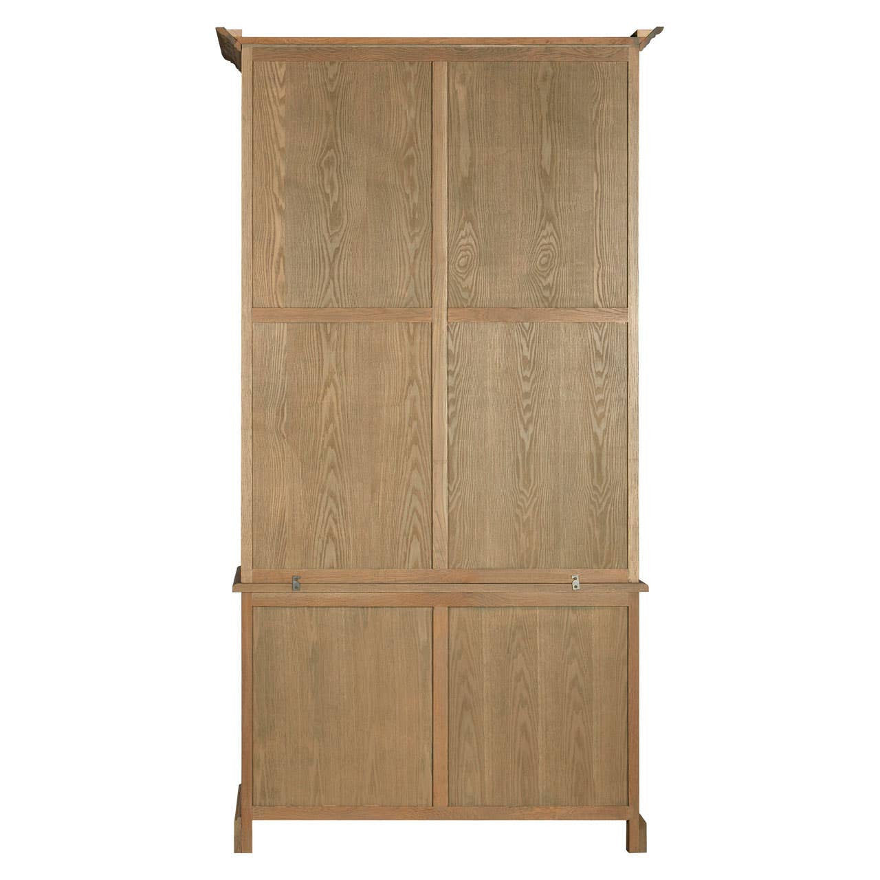 Rear view of the Alaric Tall Oak Wood Display Cabinet with Sliding Glass Doors & Lower Cupboards showing the fully enclosed solid oak back panel and durable handcrafted cabinet construction.