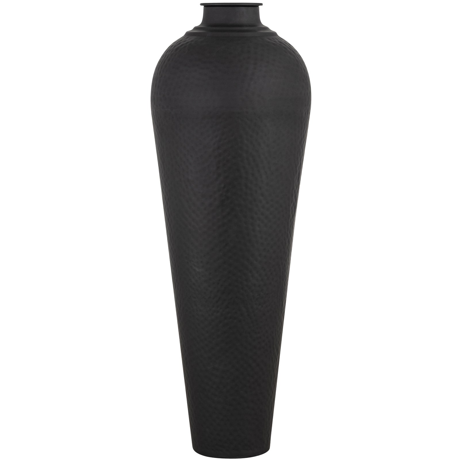 Alix tall black hammered metal floor vase with lid shown front-on against a clean white background.