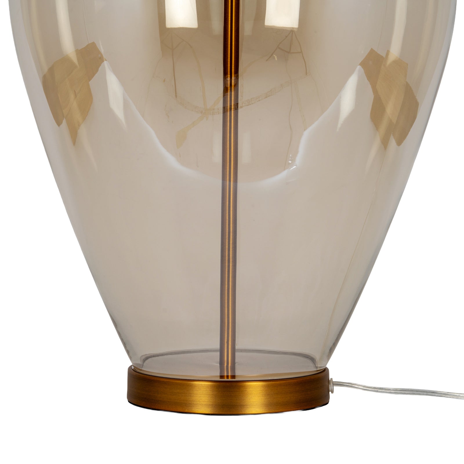 Close-up of Amélie opaline glass lamp base with brass stem and antique brass foot on a white background.