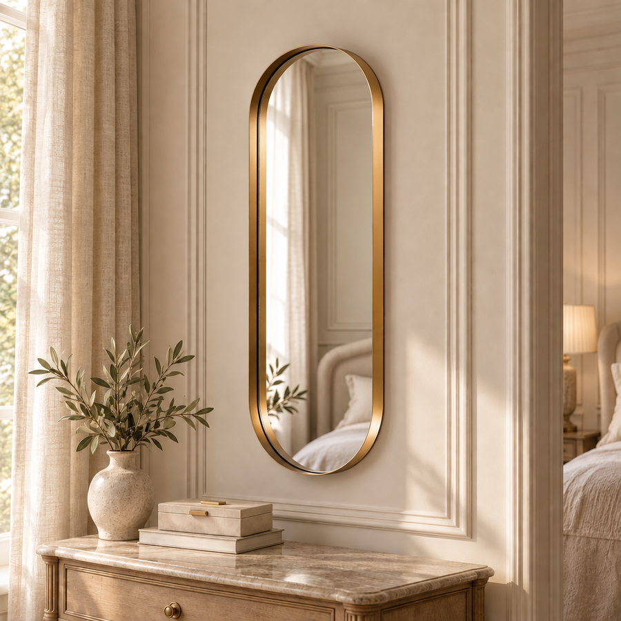 Aurelia Gold Oval Accent Wall Mirror with Deep Set Frame – 75cm