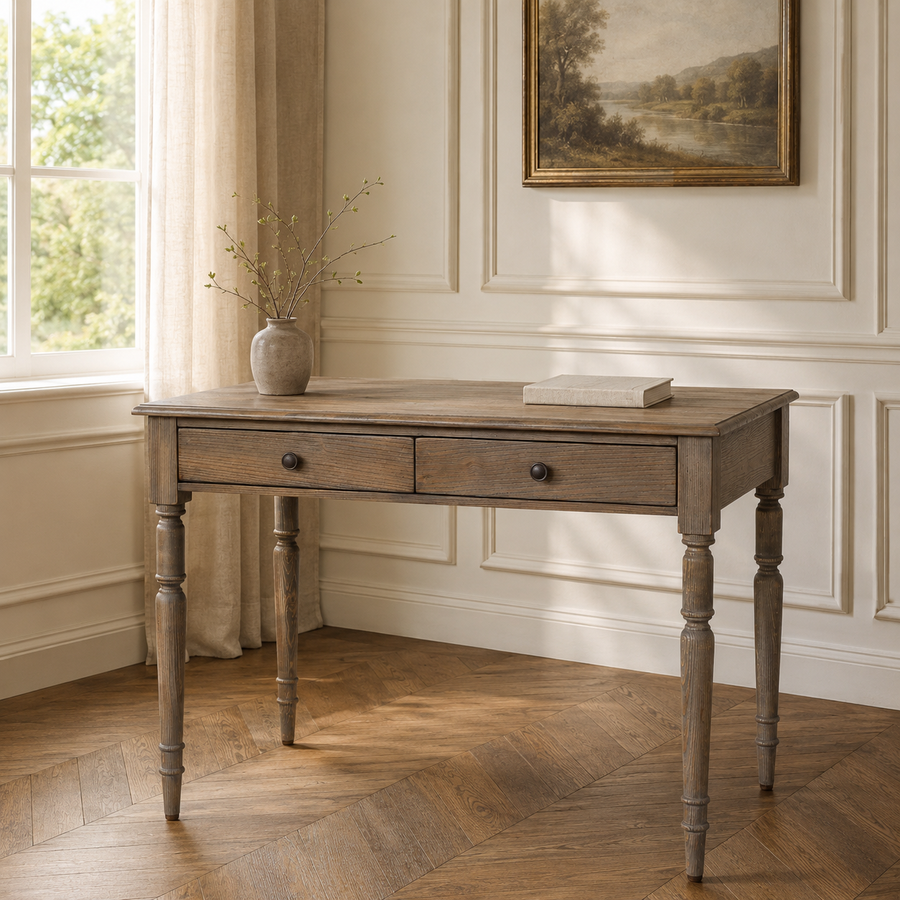 Aveline Pine Wood Writing Desk with 2 Drawers