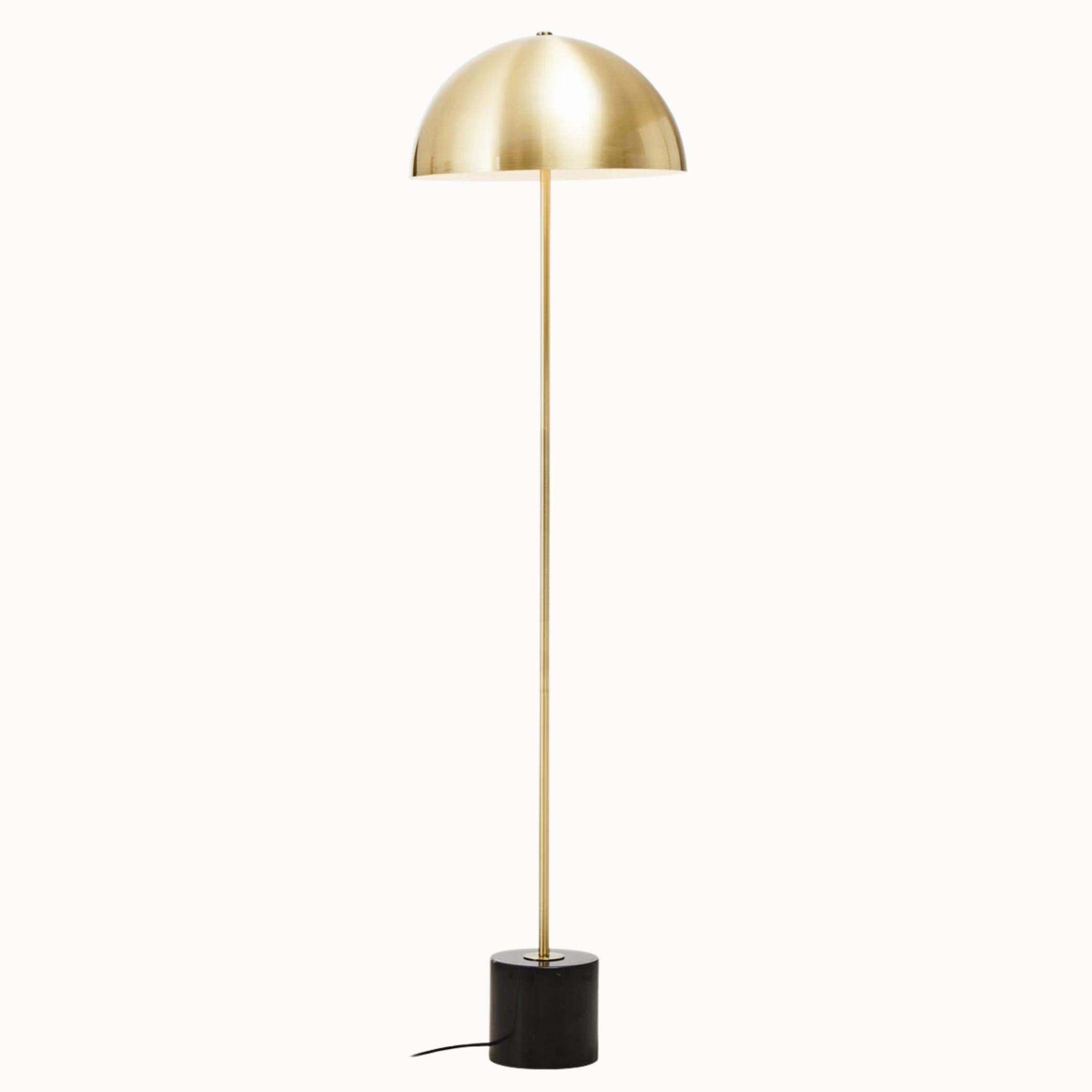 Full-length Benoît 150cm brushed brass floor lamp with black marble base on a plain white background.