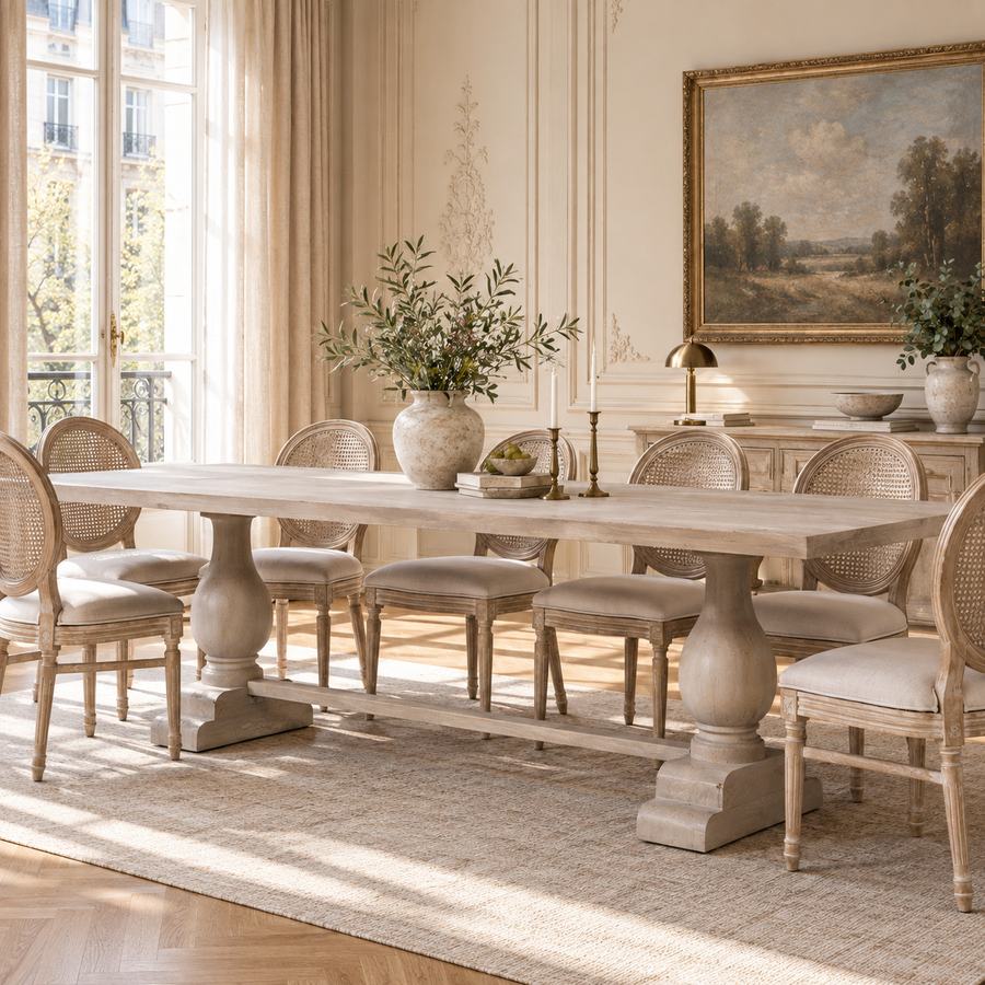 Camille Large Rectangular Dining Table 210cm for 8–10 – Bleached Mango Wood