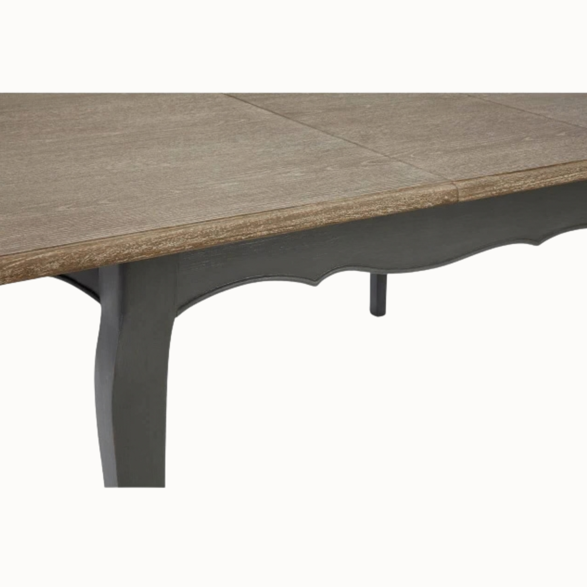 Camille grey wash extending dining table leg detail on a plain white background.