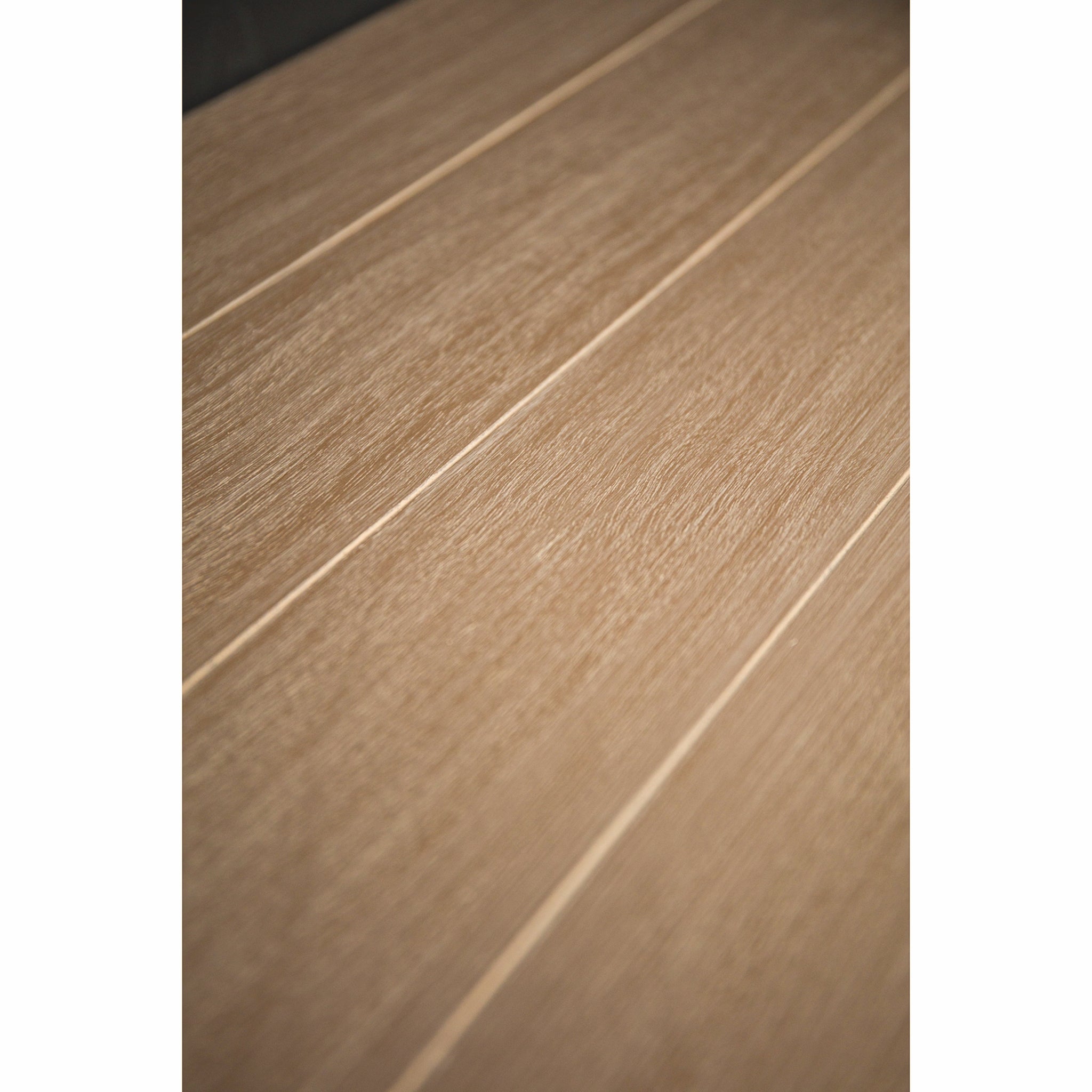 Close-up of the Camille grey wooden console table surface showing the painted wood grain texture, plank-effect tabletop and handcrafted finish, highlighting the quality craftsmanship and timeless furniture design.