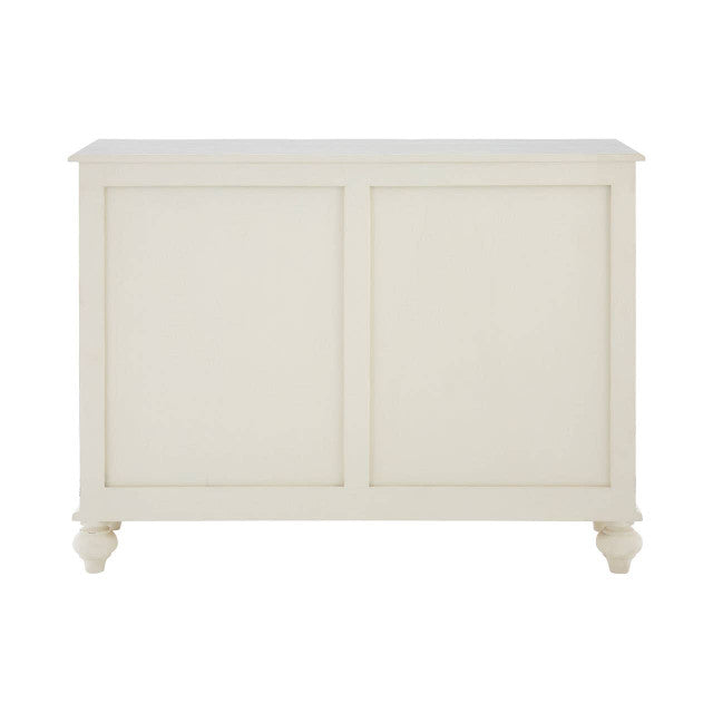 Rear view of the Camille White Display Cabinet showing the solid panel construction, painted wooden finish, handcrafted craftsmanship and durable freestanding cabinet design.