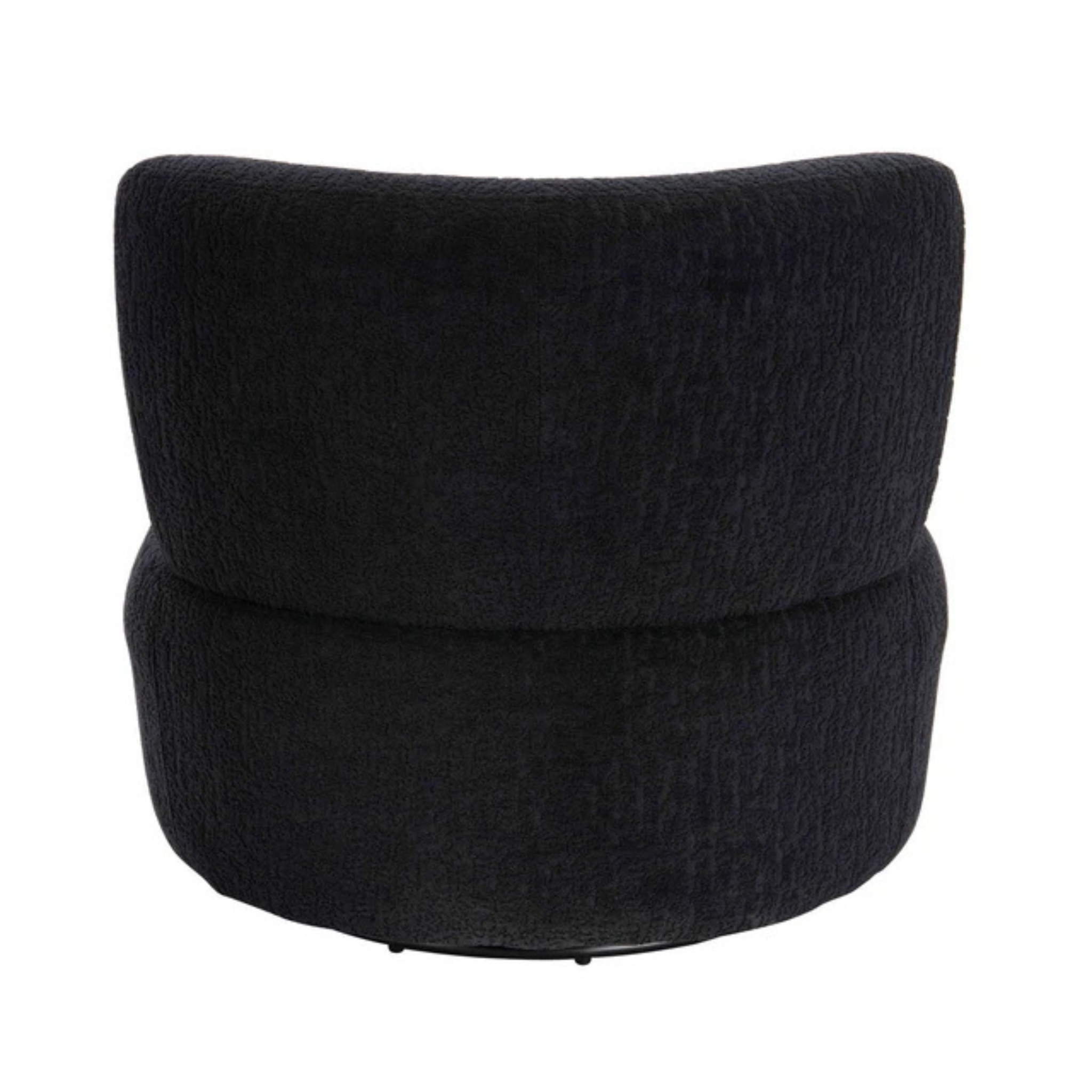 Célestin black textured curved swivel lounge chair rear view on a plain white background.