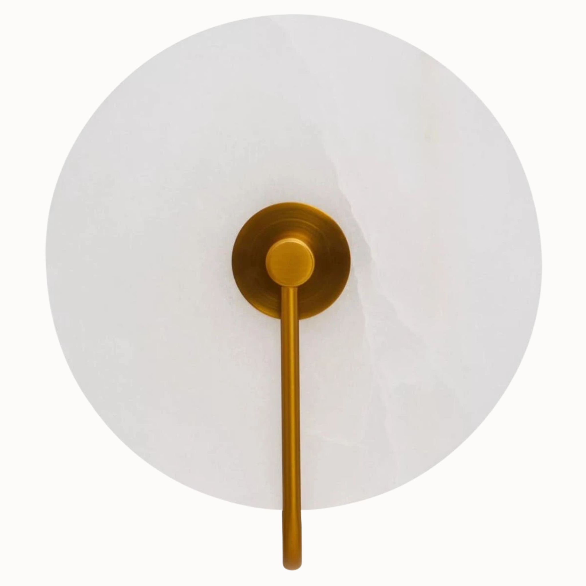 Clovis 29cm white marble LED wall light with gold stem and circular backplate on a plain white background.