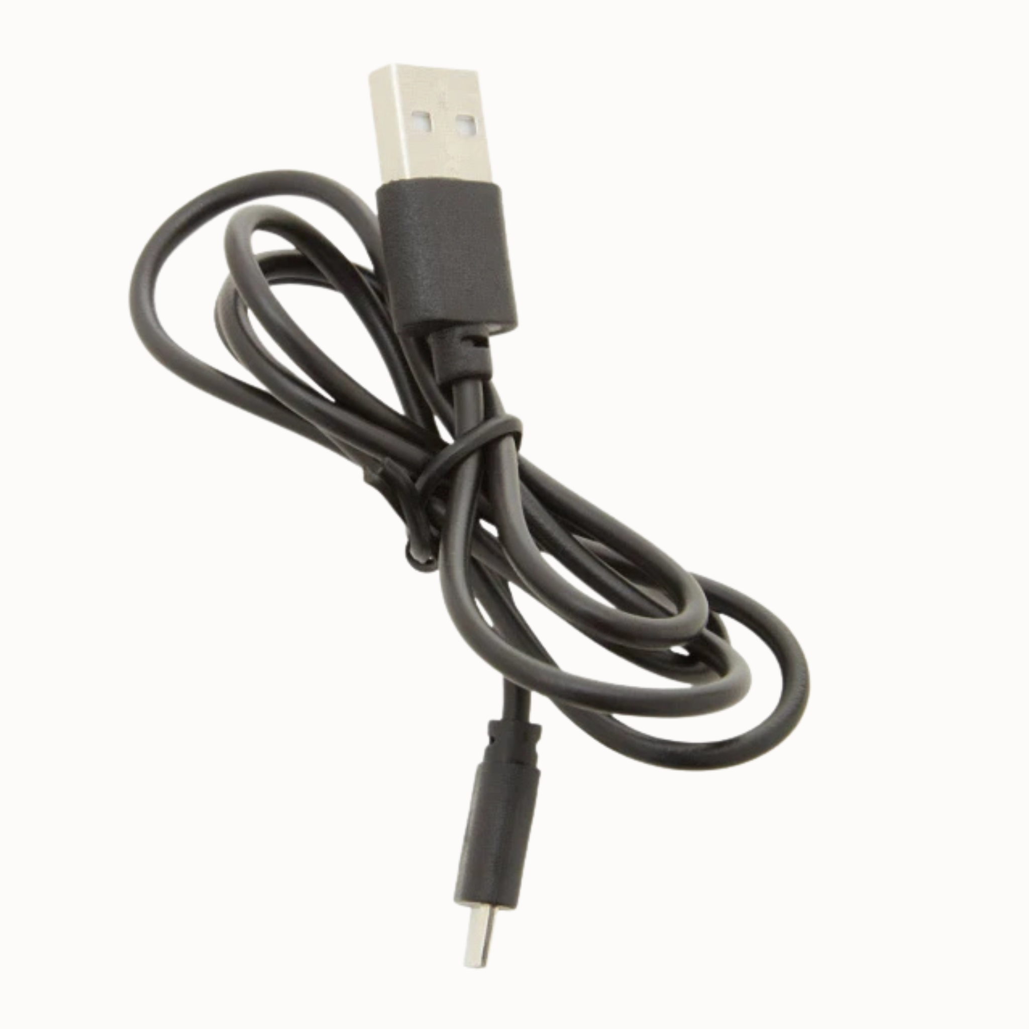 Black USB charging cable for Émile LED vanity mirror shown coiled on a plain white background.