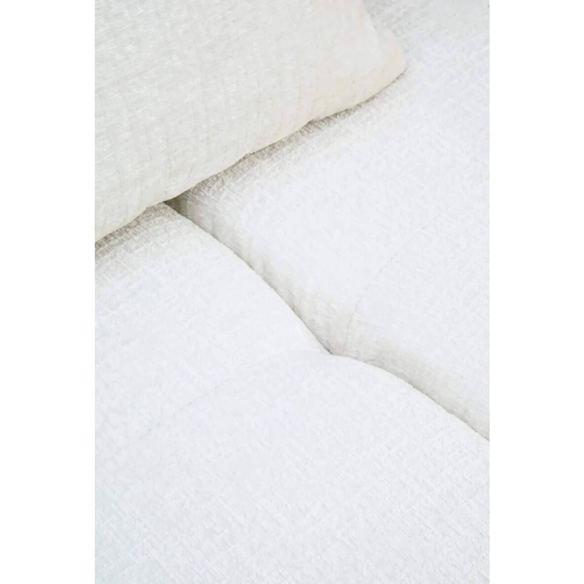 Close-up of Éveline cream sofa upholstery showing the soft woven textured fabric and padded seat detail.
